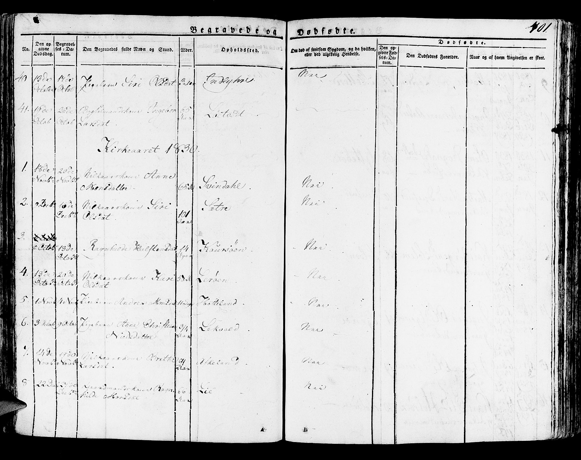 Lindås Sokneprestembete, SAB/A-76701/H/Haa: Parish register (official) no. A 8, 1823-1836, p. 401