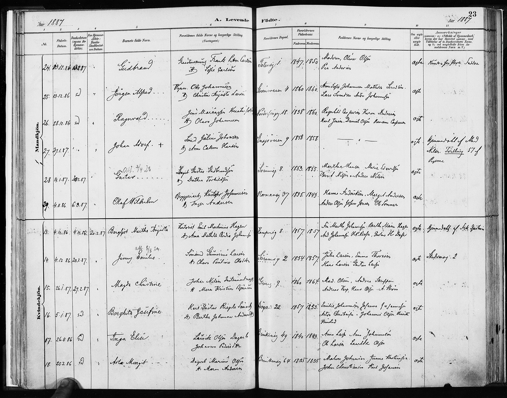 Kampen prestekontor Kirkebøker, AV/SAO-A-10853/F/Fa/L0003: Parish register (official) no. I 3, 1886-1892, p. 23