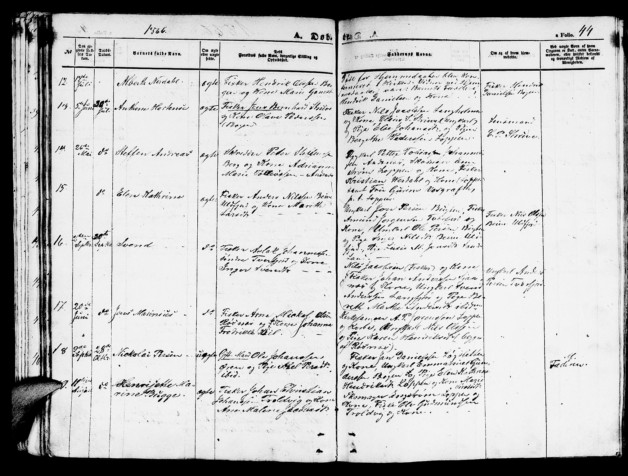 Loppa sokneprestkontor, SATØ/S-1339/H/Hb/L0002klokker: Parish register (copy) no. 2, 1850-1880, p. 44