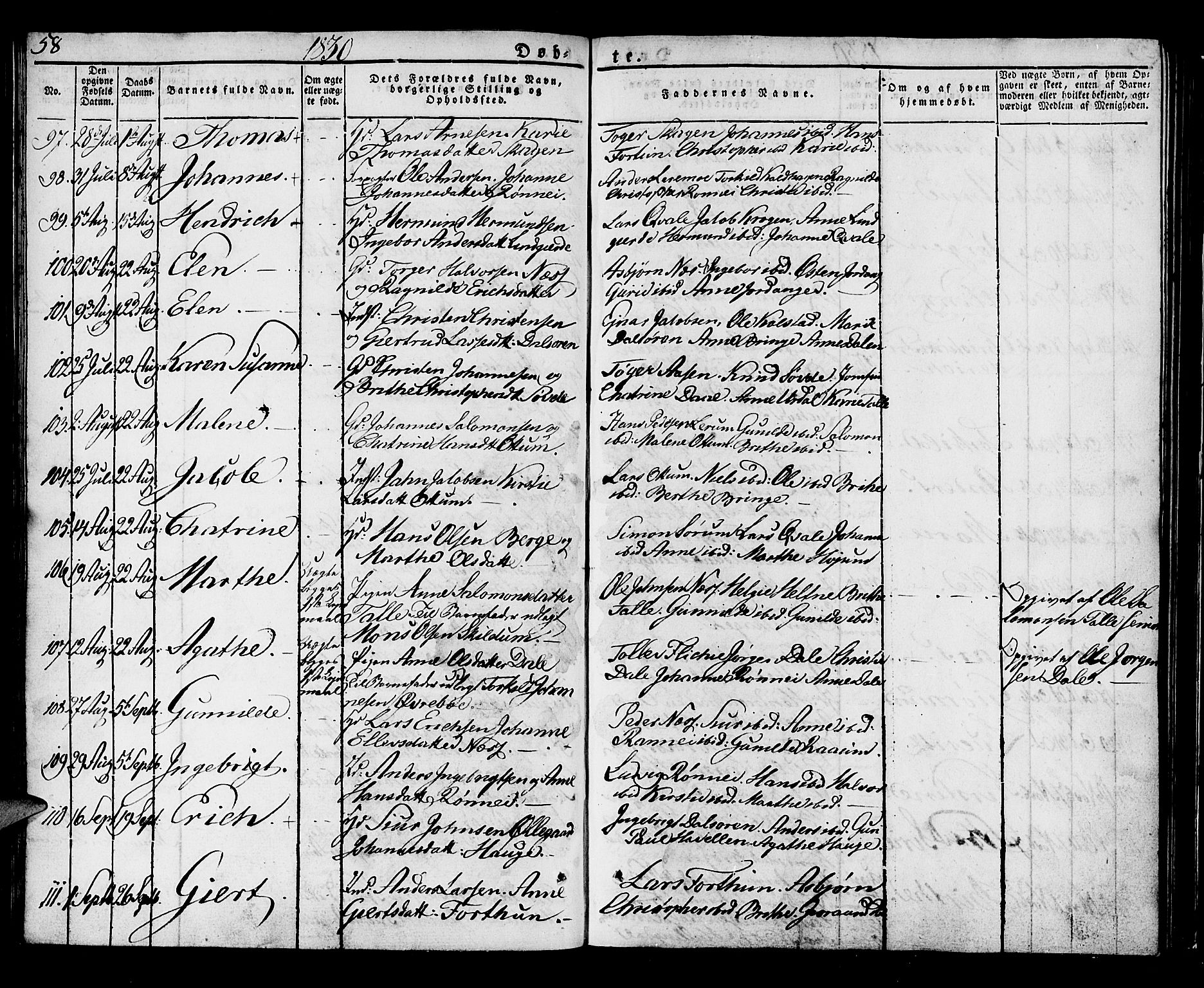 Luster sokneprestembete, AV/SAB-A-81101/H/Haa/Haaa/L0004: Parish register (official) no. A 4, 1821-1832, p. 58