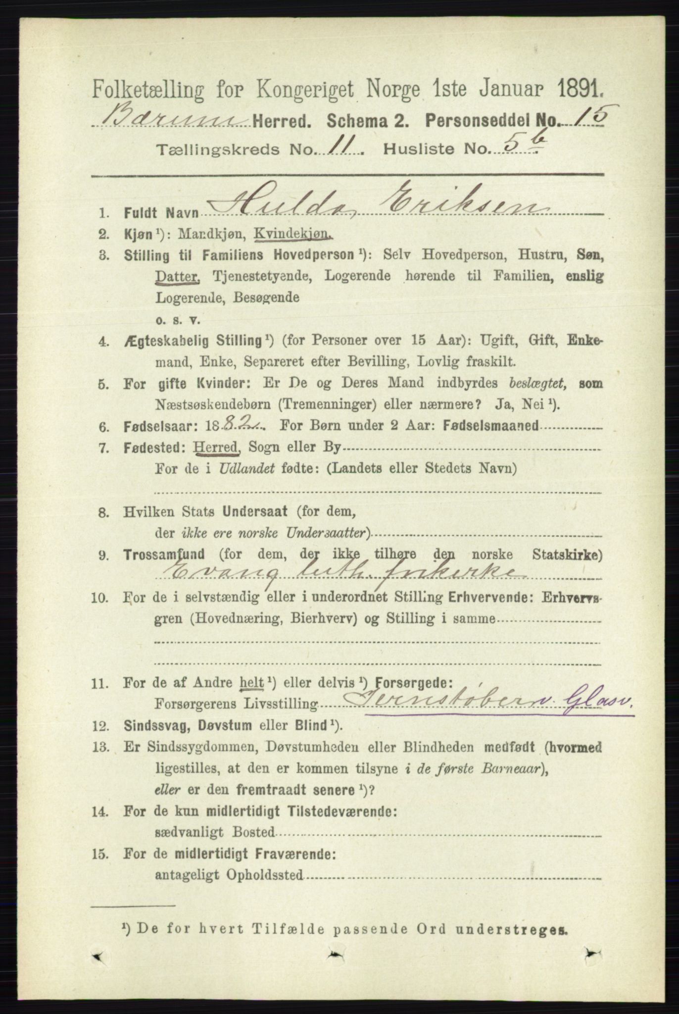 RA, 1891 census for 0219 Bærum, 1891, p. 7331