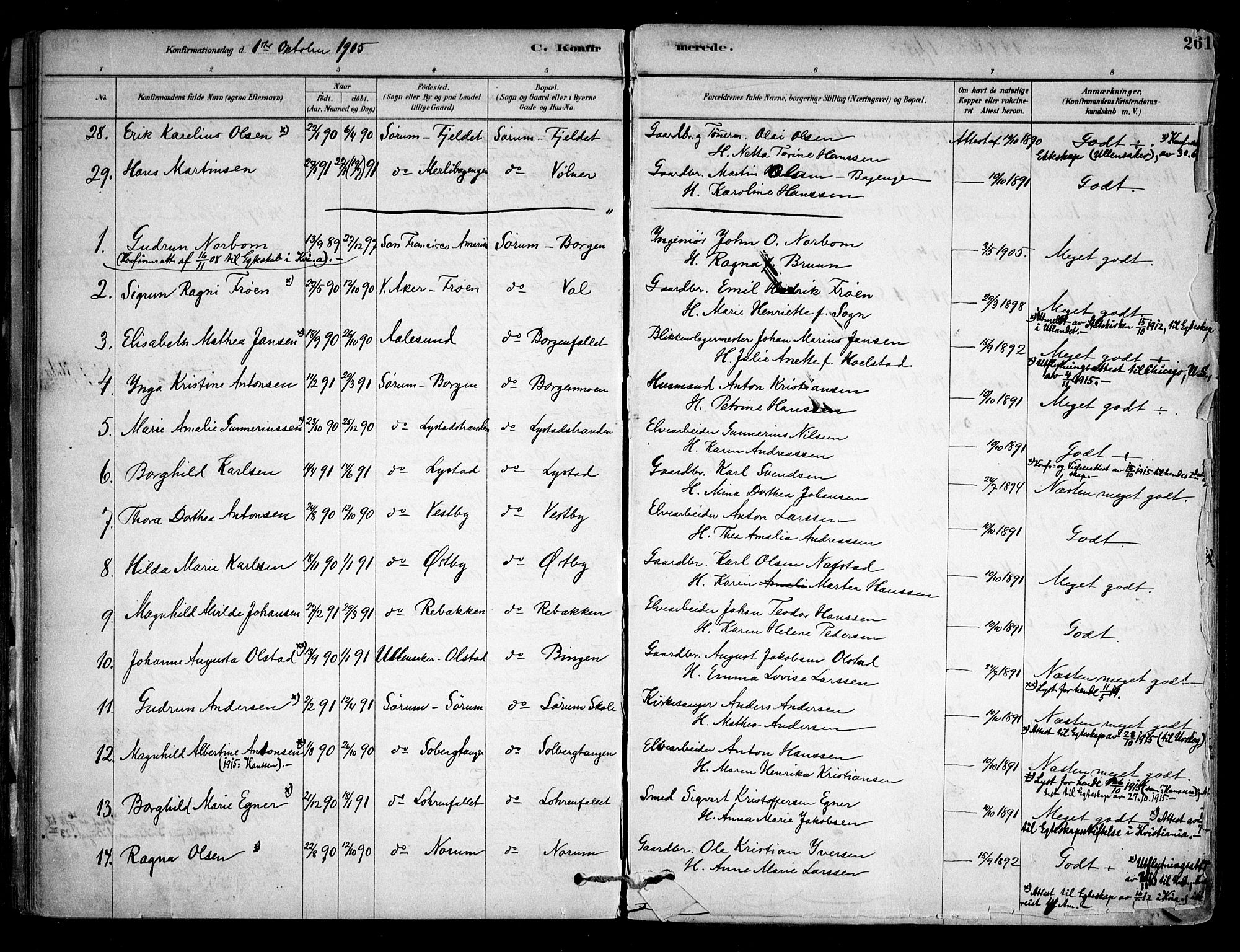 Sørum prestekontor Kirkebøker, AV/SAO-A-10303/F/Fa/L0007: Parish register (official) no. I 7, 1878-1914, p. 261