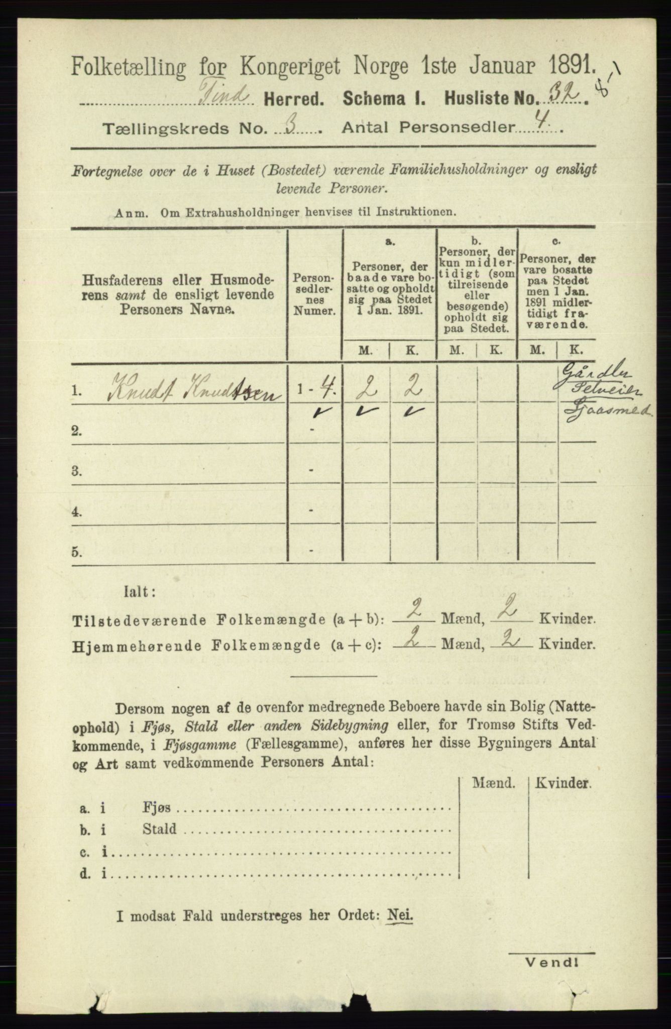 RA, 1891 census for 0826 Tinn, 1891, p. 501