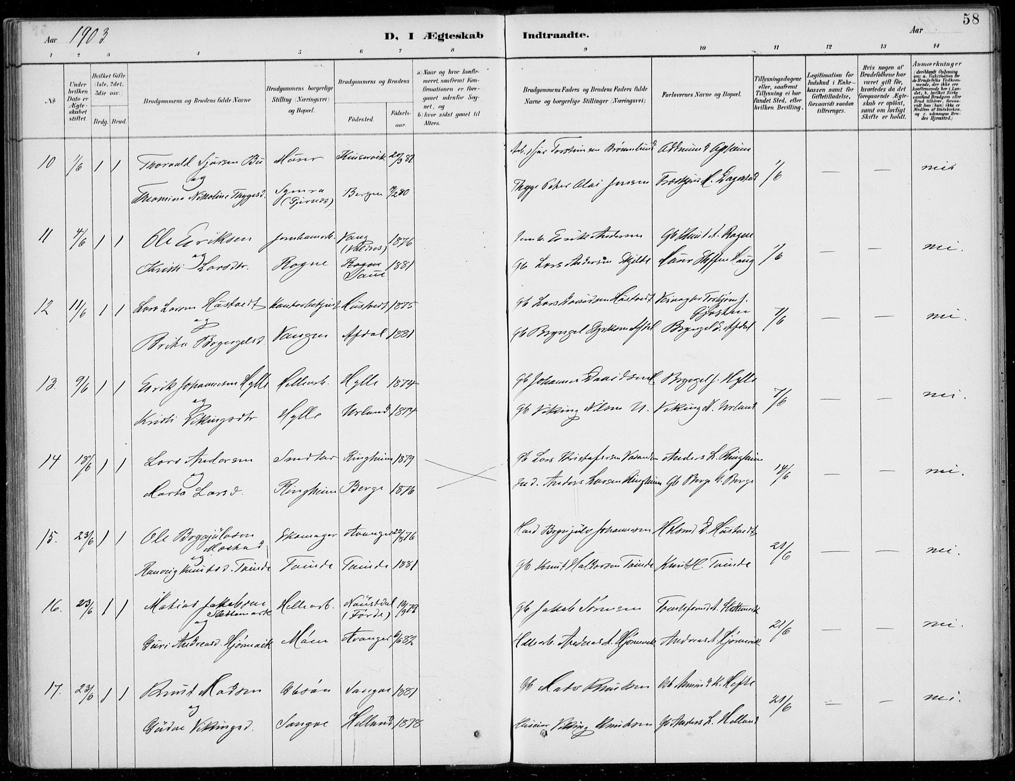 Voss sokneprestembete, SAB/A-79001/H/Haa: Parish register (official) no. C  1, 1887-1915, p. 58