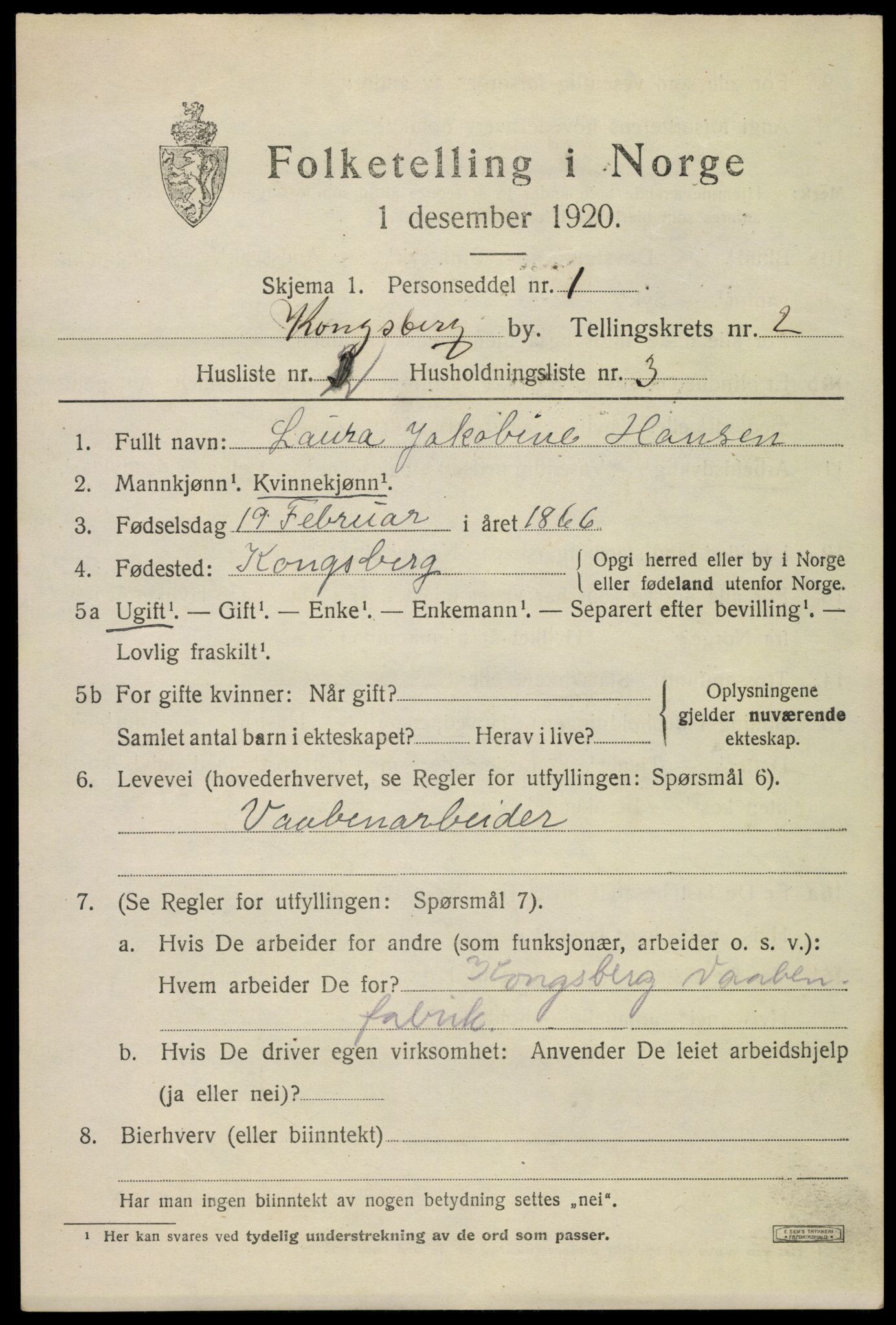 SAKO, 1920 census for Kongsberg, 1920, p. 6788