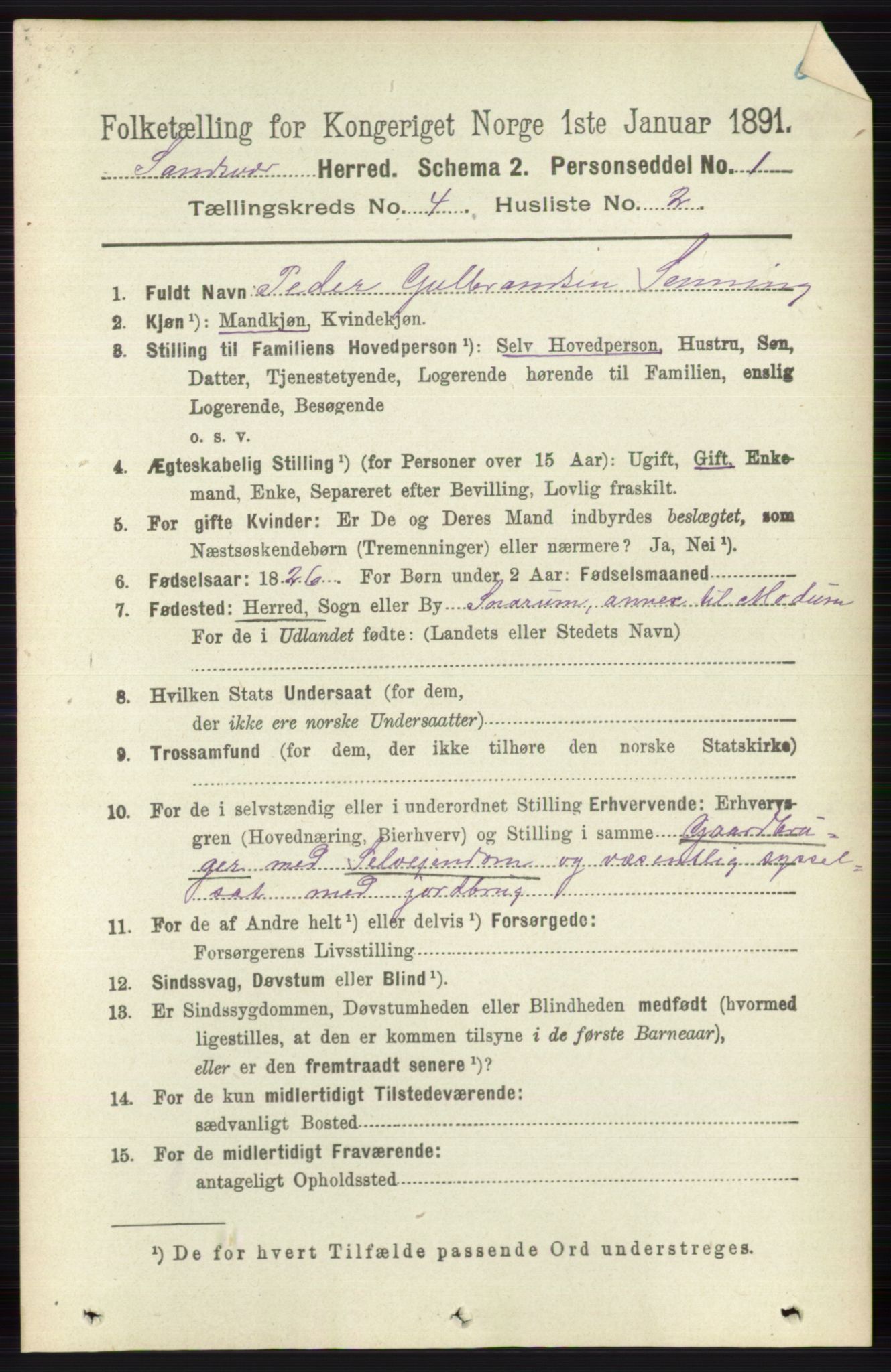 RA, 1891 census for 0629 Sandsvær, 1891, p. 1841