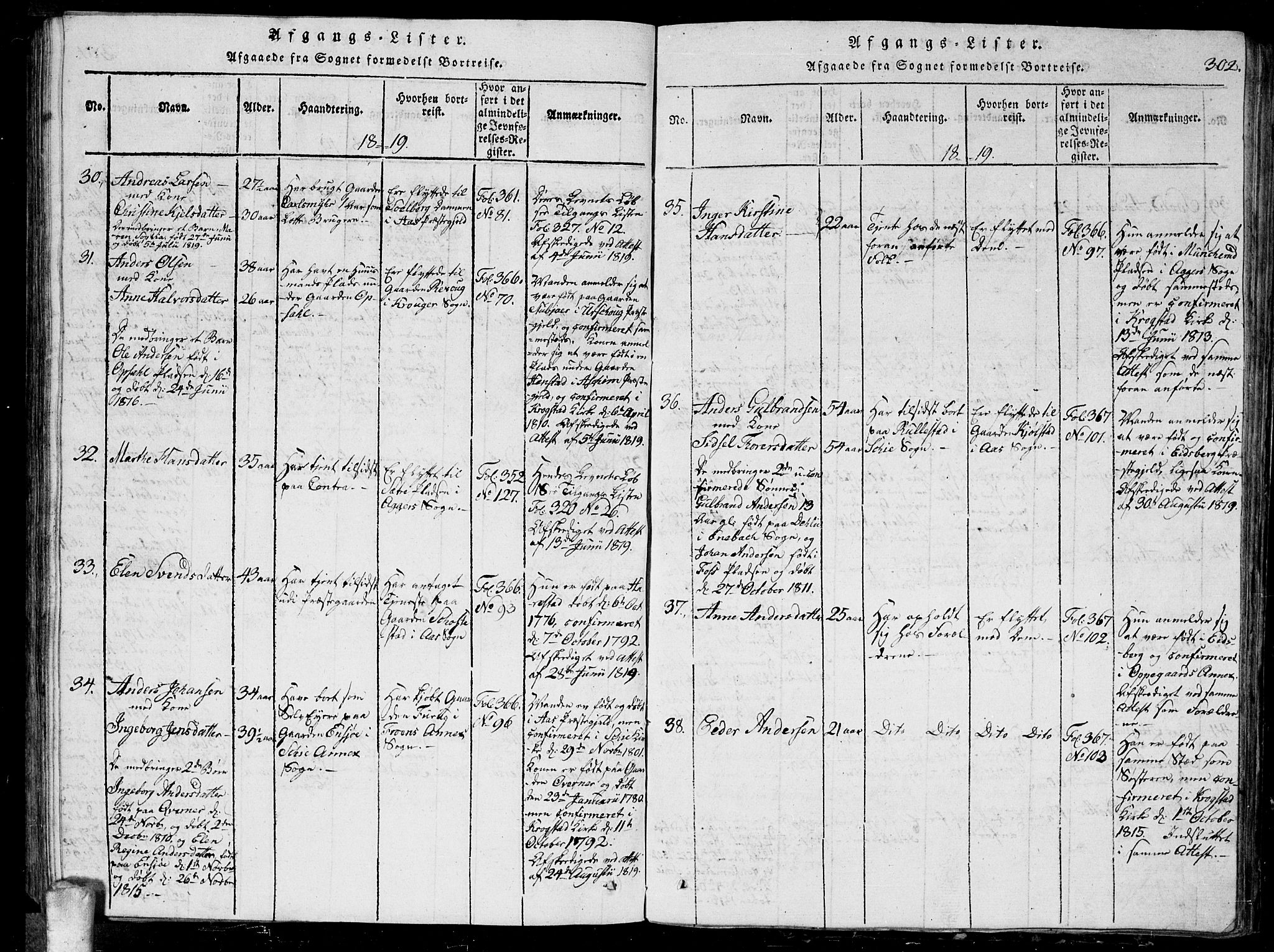 Kråkstad prestekontor Kirkebøker, AV/SAO-A-10125a/G/Ga/L0001: Parish register (copy) no. I 1, 1813-1824, p. 302