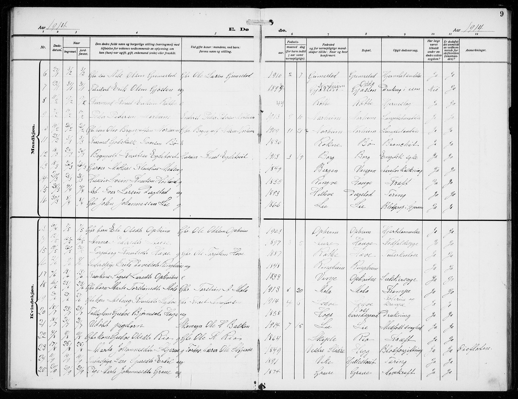 Voss sokneprestembete, SAB/A-79001/H/Hab: Parish register (copy) no. F  2, 1913-1932, p. 9
