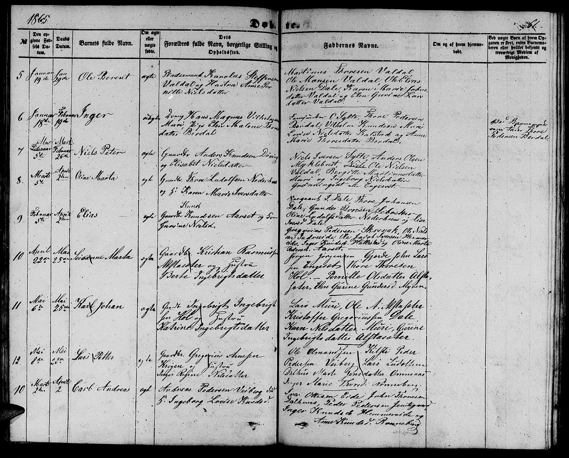Ministerialprotokoller, klokkerbøker og fødselsregistre - Møre og Romsdal, AV/SAT-A-1454/519/L0261: Parish register (copy) no. 519C02, 1854-1867, p. 61