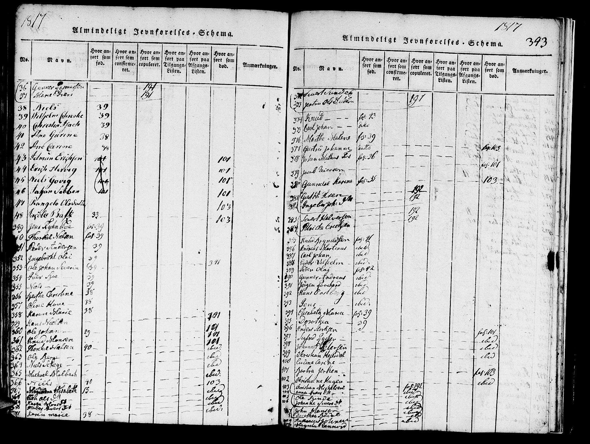 Domkirken sokneprestembete, AV/SAB-A-74801/H/Haa/L0010: Parish register (official) no. A 10, 1816-1821, p. 343