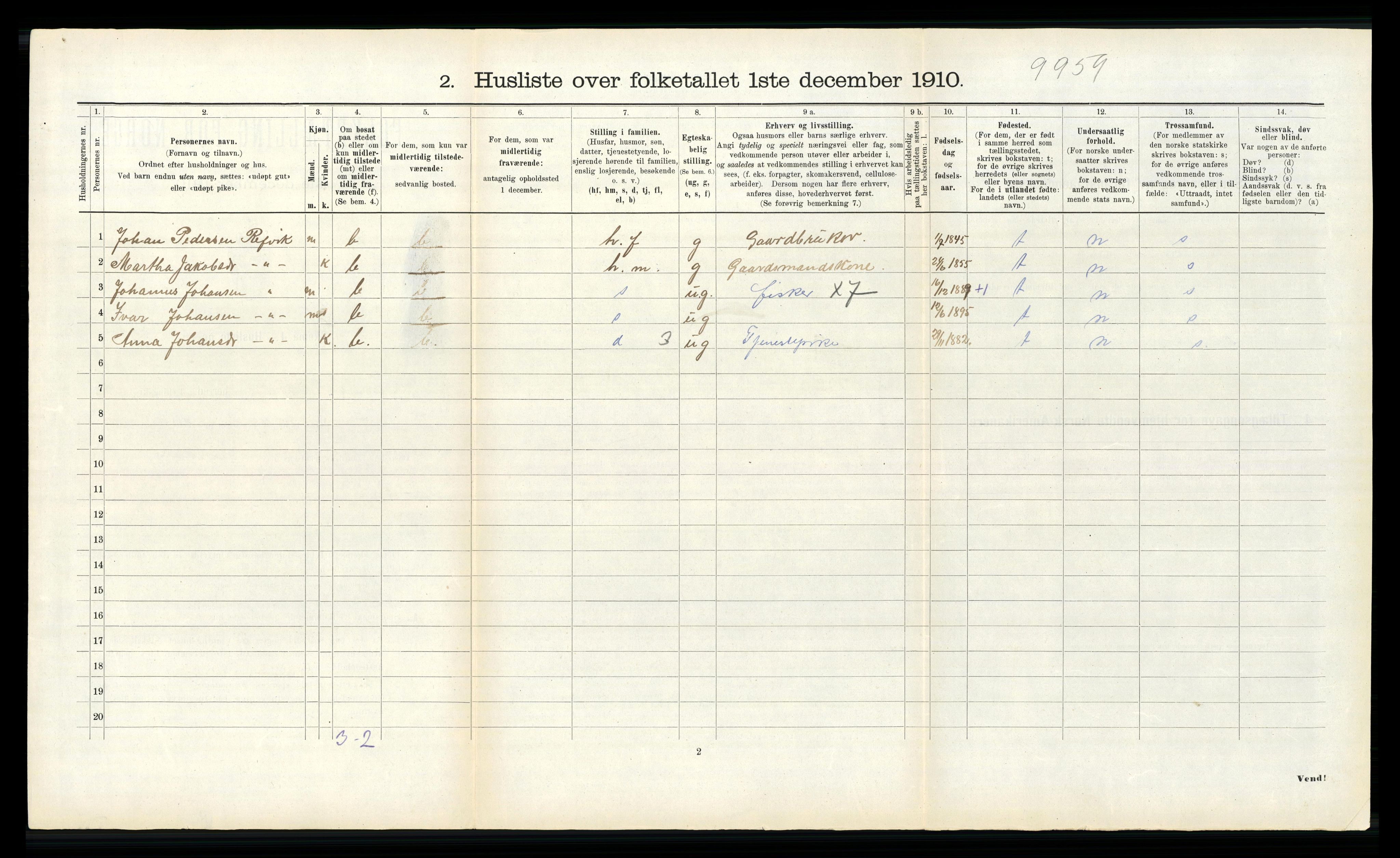 RA, 1910 census for Nord-Vågsøy, 1910, p. 206