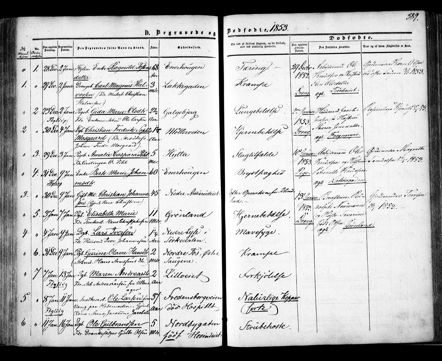 Aker prestekontor kirkebøker, SAO/A-10861/F/L0020: Parish register (official) no. 20, 1853-1857, p. 389