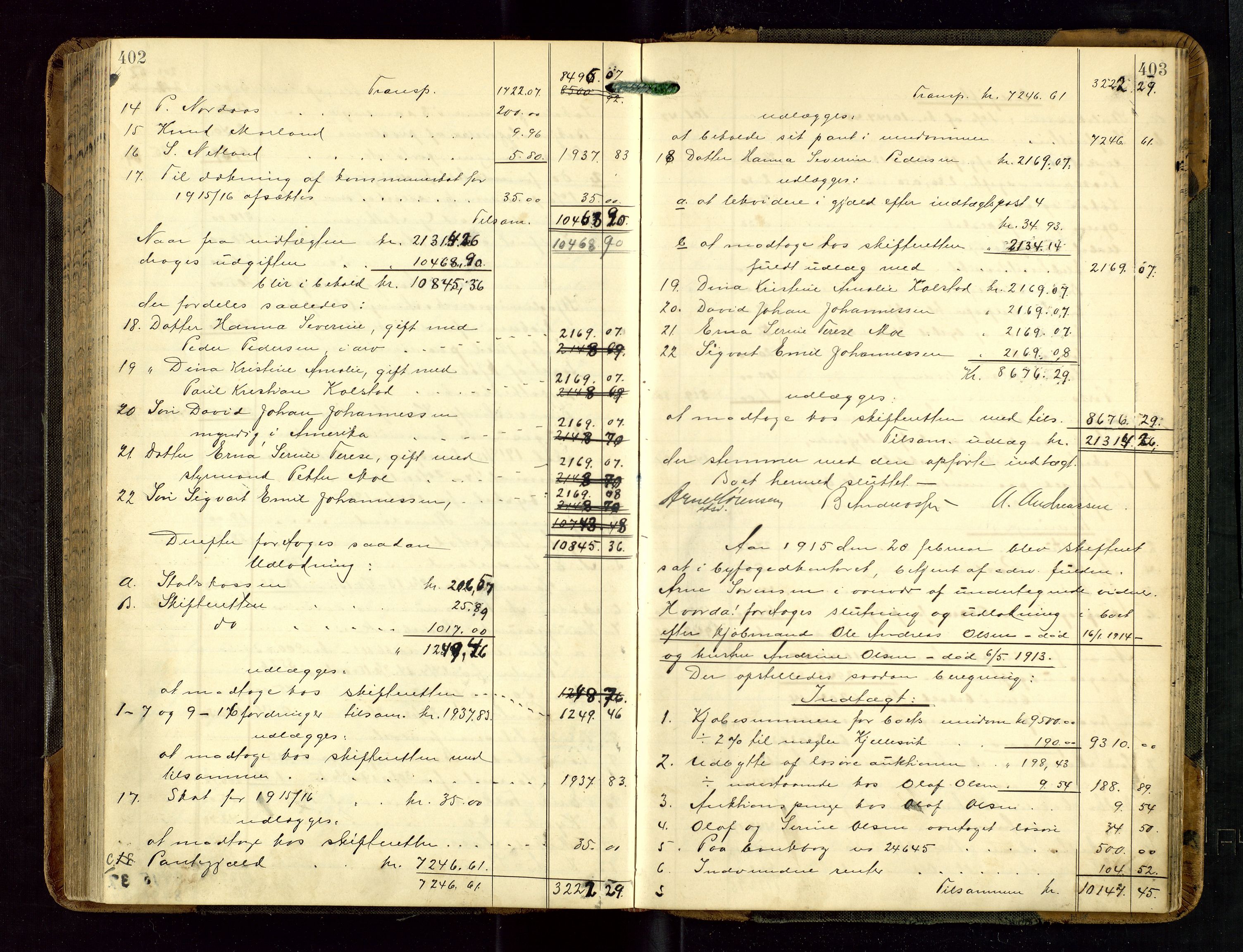 Haugesund tingrett, AV/SAST-A-101415/01/IV/IVD/L0002: Skifteutlodningsprotokoll, med register, 1904-1915, p. 402-403