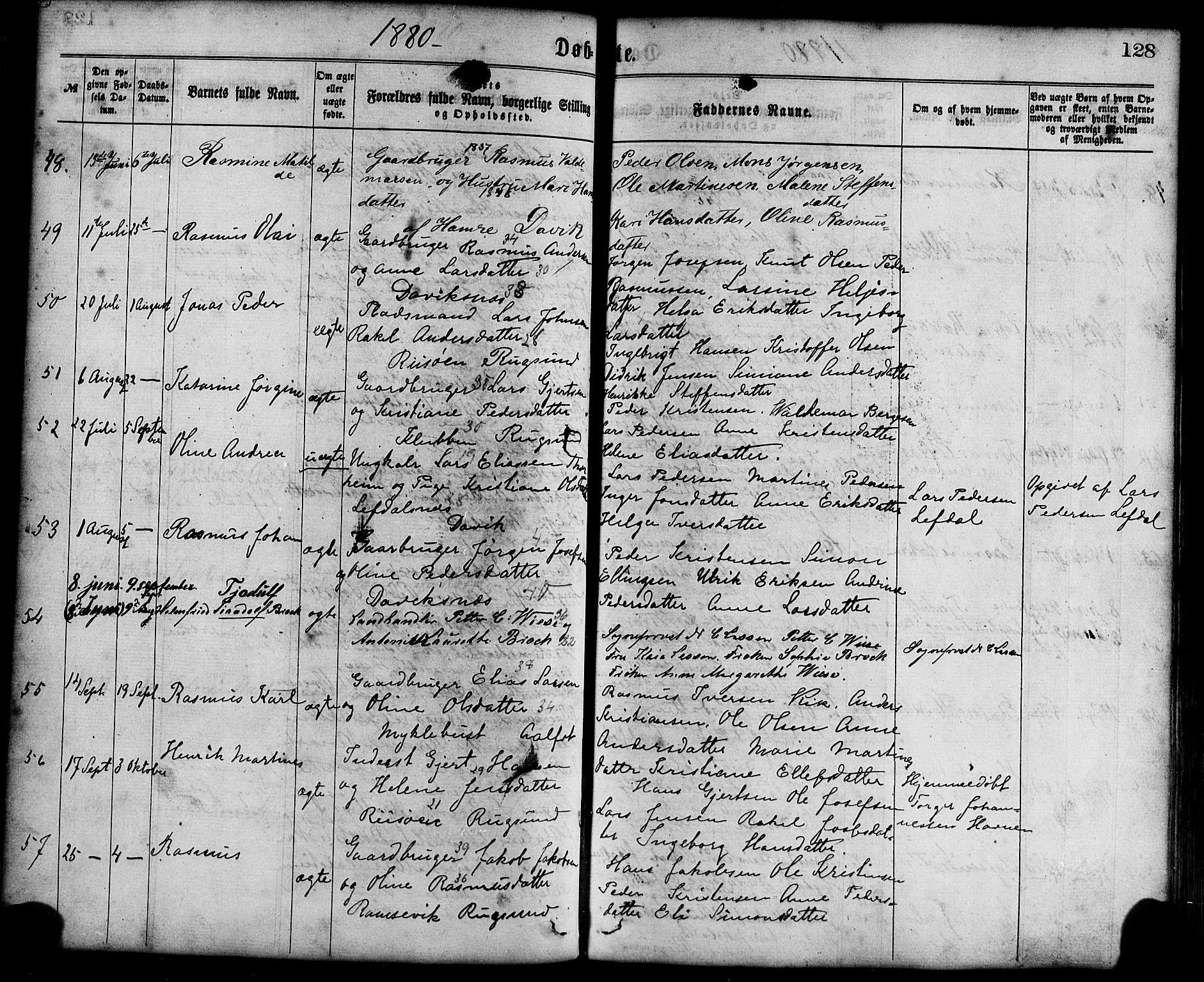 Davik sokneprestembete, AV/SAB-A-79701/H/Haa/Haaa/L0006: Parish register (official) no. A 6, 1867-1881, p. 128