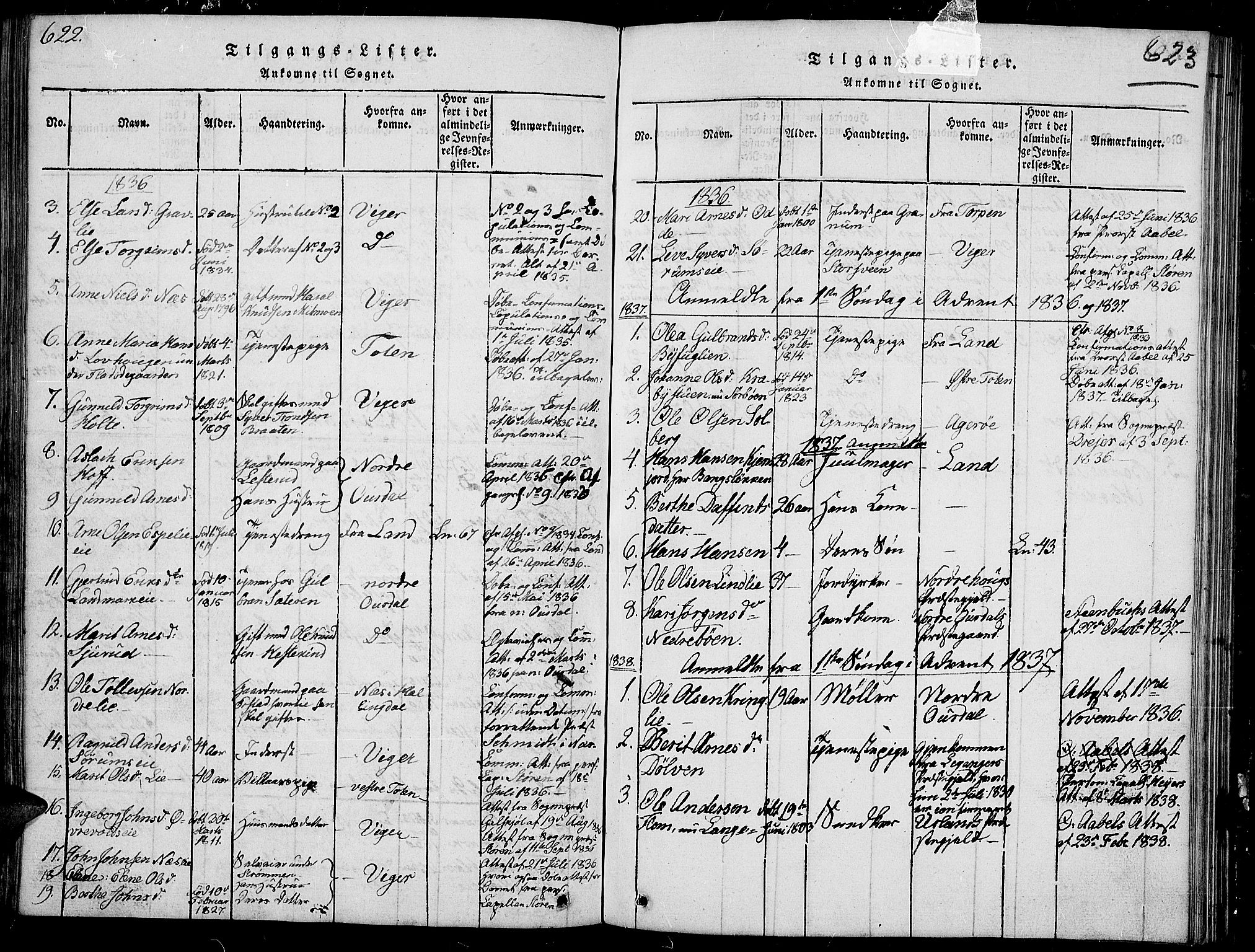 Sør-Aurdal prestekontor, SAH/PREST-128/H/Ha/Hab/L0002: Parish register (copy) no. 2, 1826-1840, p. 622-623