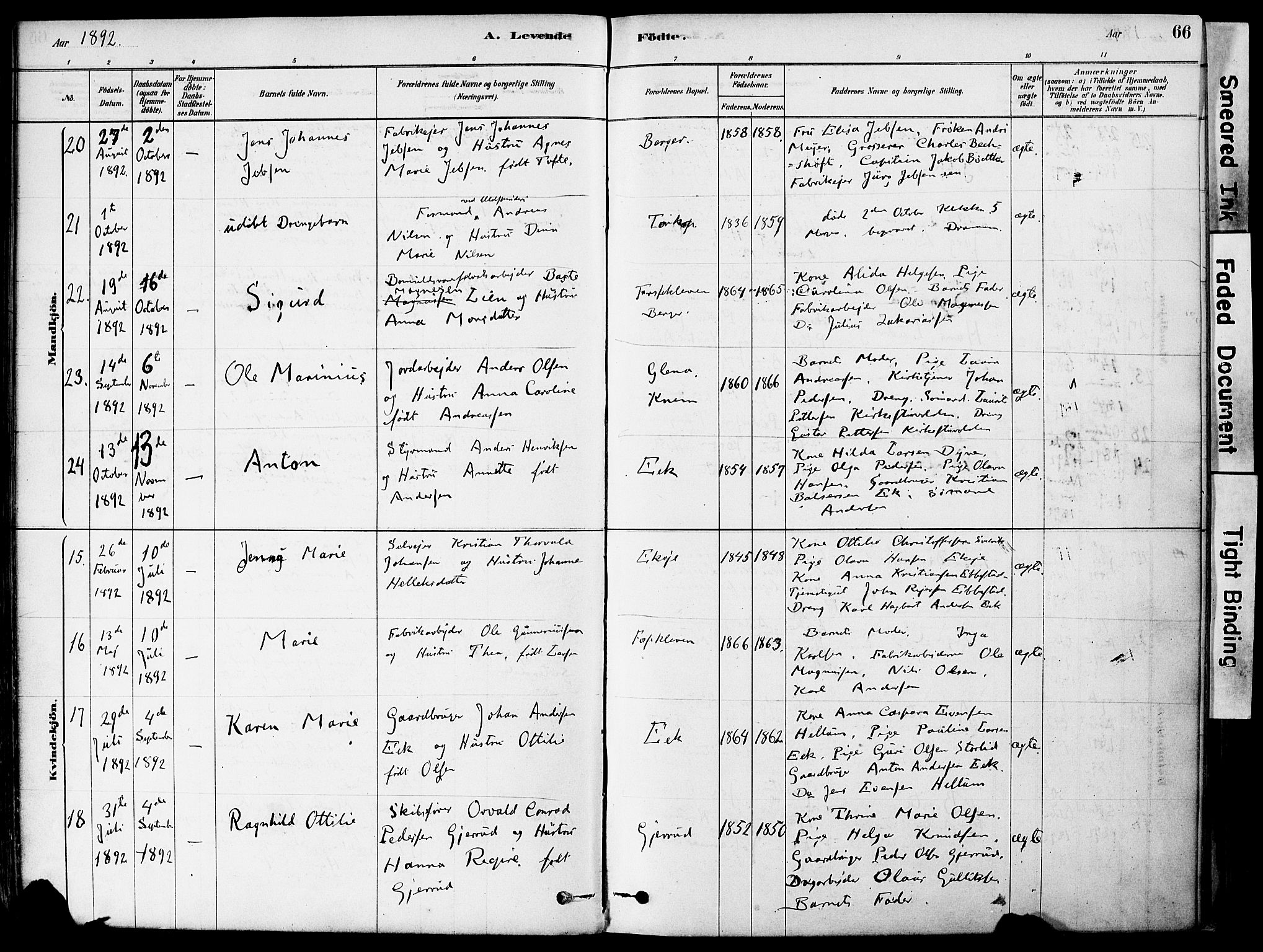 Strømm kirkebøker, AV/SAKO-A-322/F/Fa/L0004: Parish register (official) no. I 4, 1878-1899, p. 66