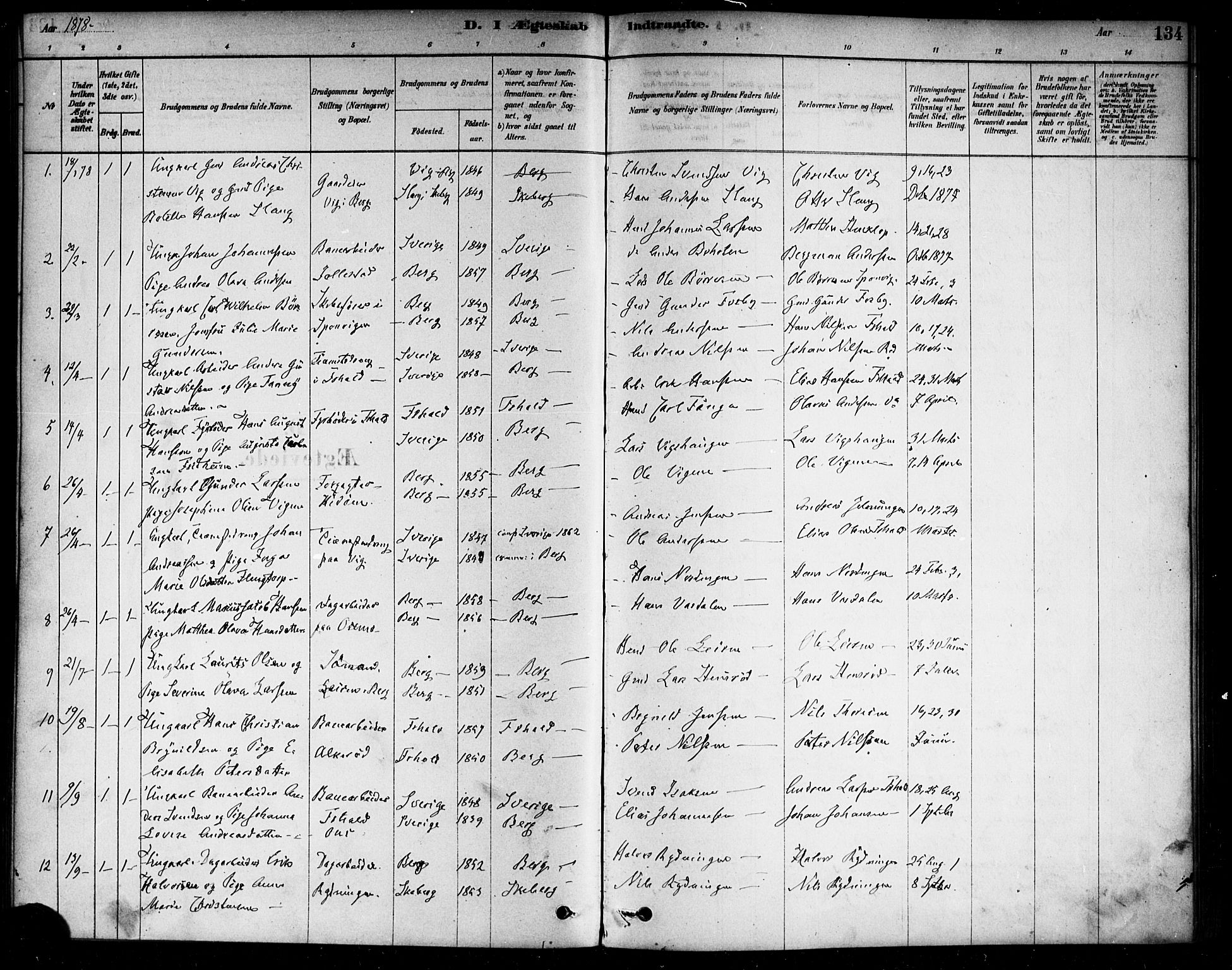 Berg prestekontor Kirkebøker, SAO/A-10902/F/Fa/L0006: Parish register (official) no. I 6, 1878-1887, p. 134