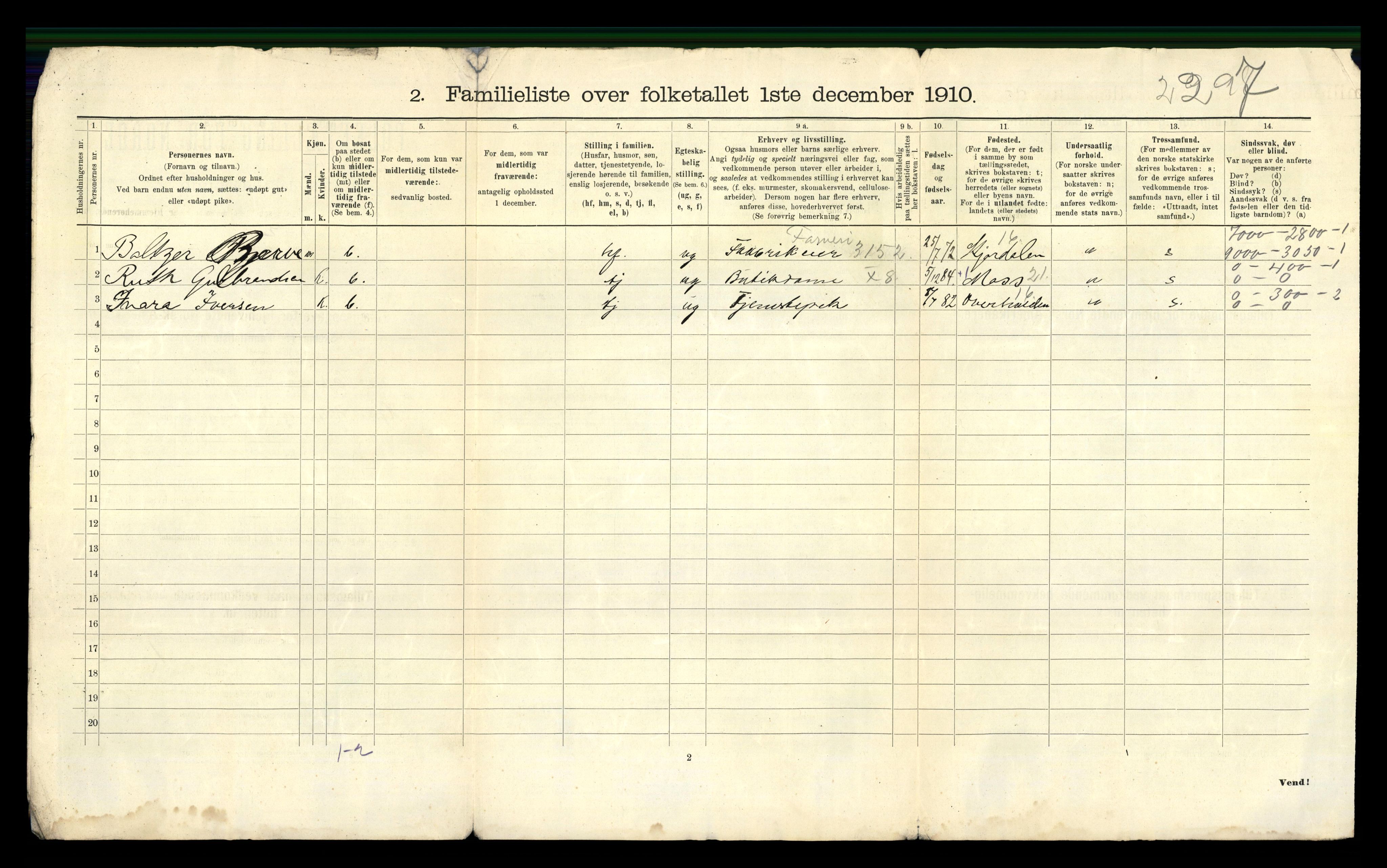 RA, 1910 census for Namsos, 1910, p. 27