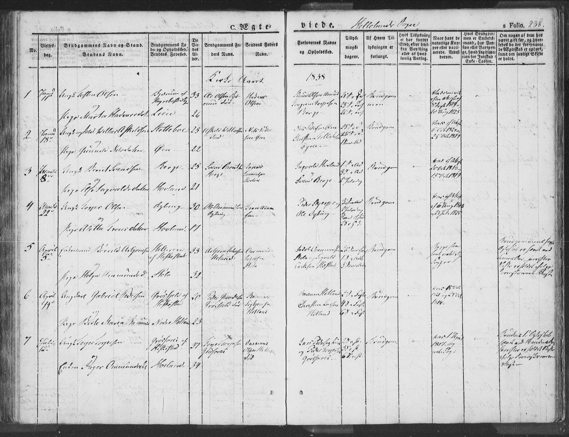 Helleland sokneprestkontor, AV/SAST-A-101810: Parish register (official) no. A 6.1, 1834-1863, p. 238