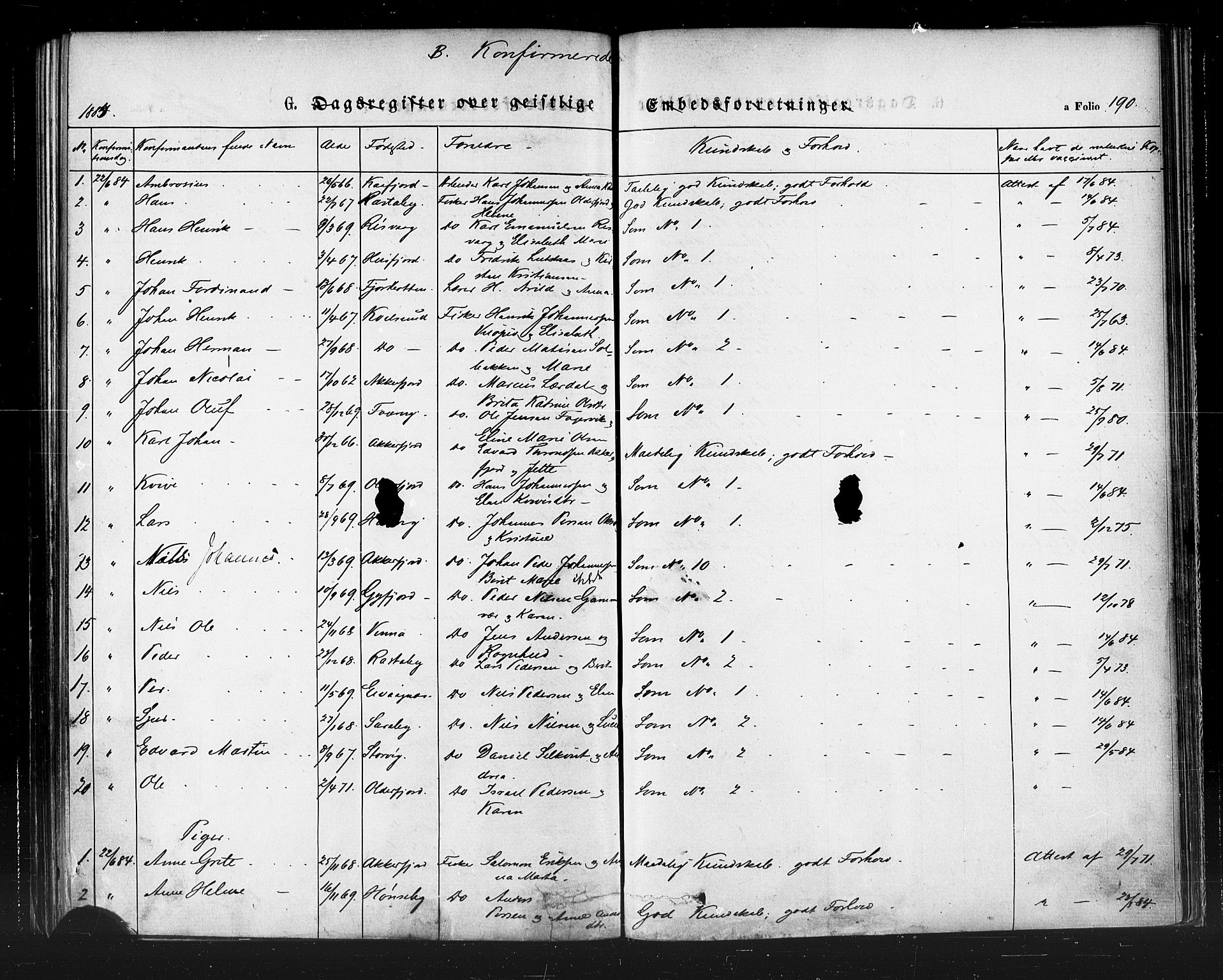 Hammerfest sokneprestkontor, SATØ/S-1347/H/Ha/L0007.kirke: Parish register (official) no. 7, 1869-1884, p. 190