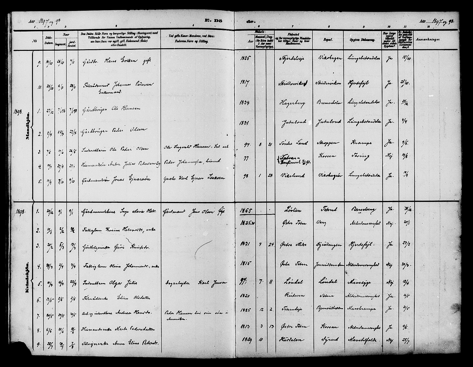 Vestre Toten prestekontor, AV/SAH-PREST-108/H/Ha/Hab/L0015: Parish register (copy) no. 15, 1890-1900