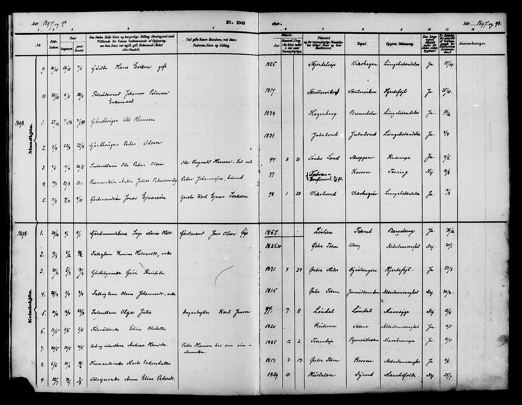 Vestre Toten prestekontor, SAH/PREST-108/H/Ha/Hab/L0015: Parish register (copy) no. 15, 1890-1900