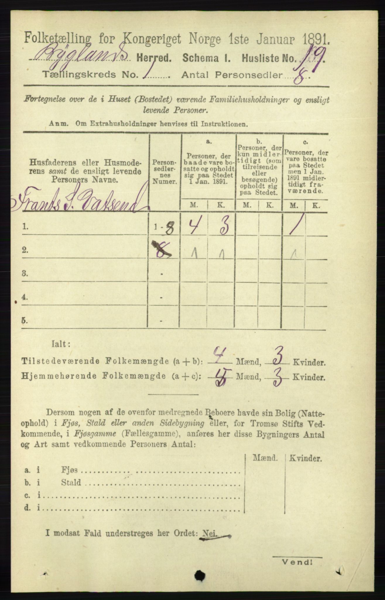 RA, 1891 census for 0938 Bygland, 1891, p. 46