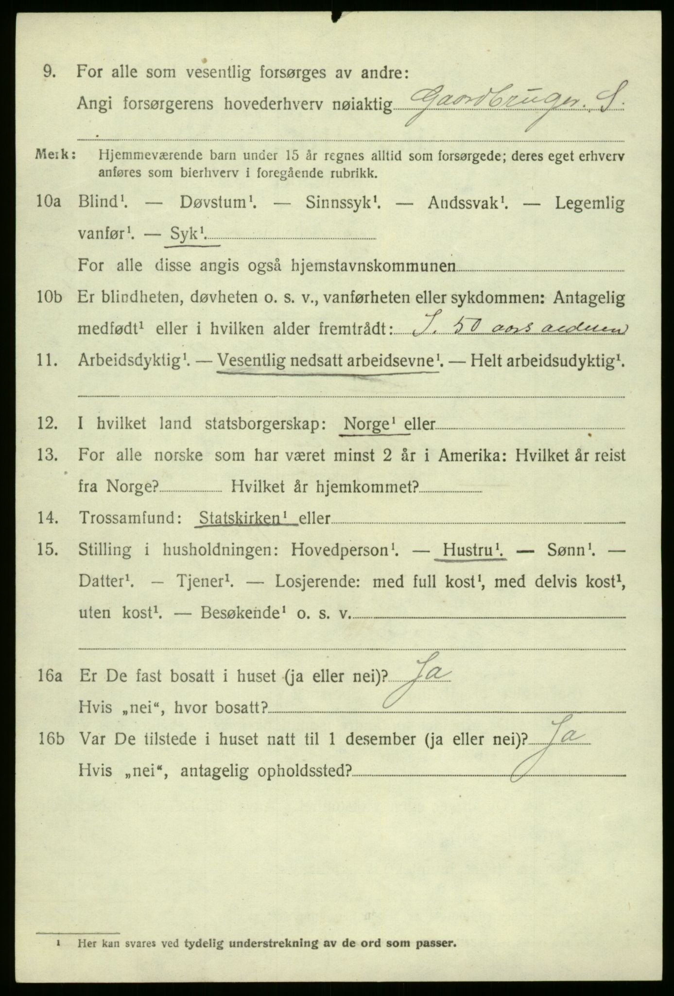 SAB, 1920 census for Jostedal, 1920, p. 1907