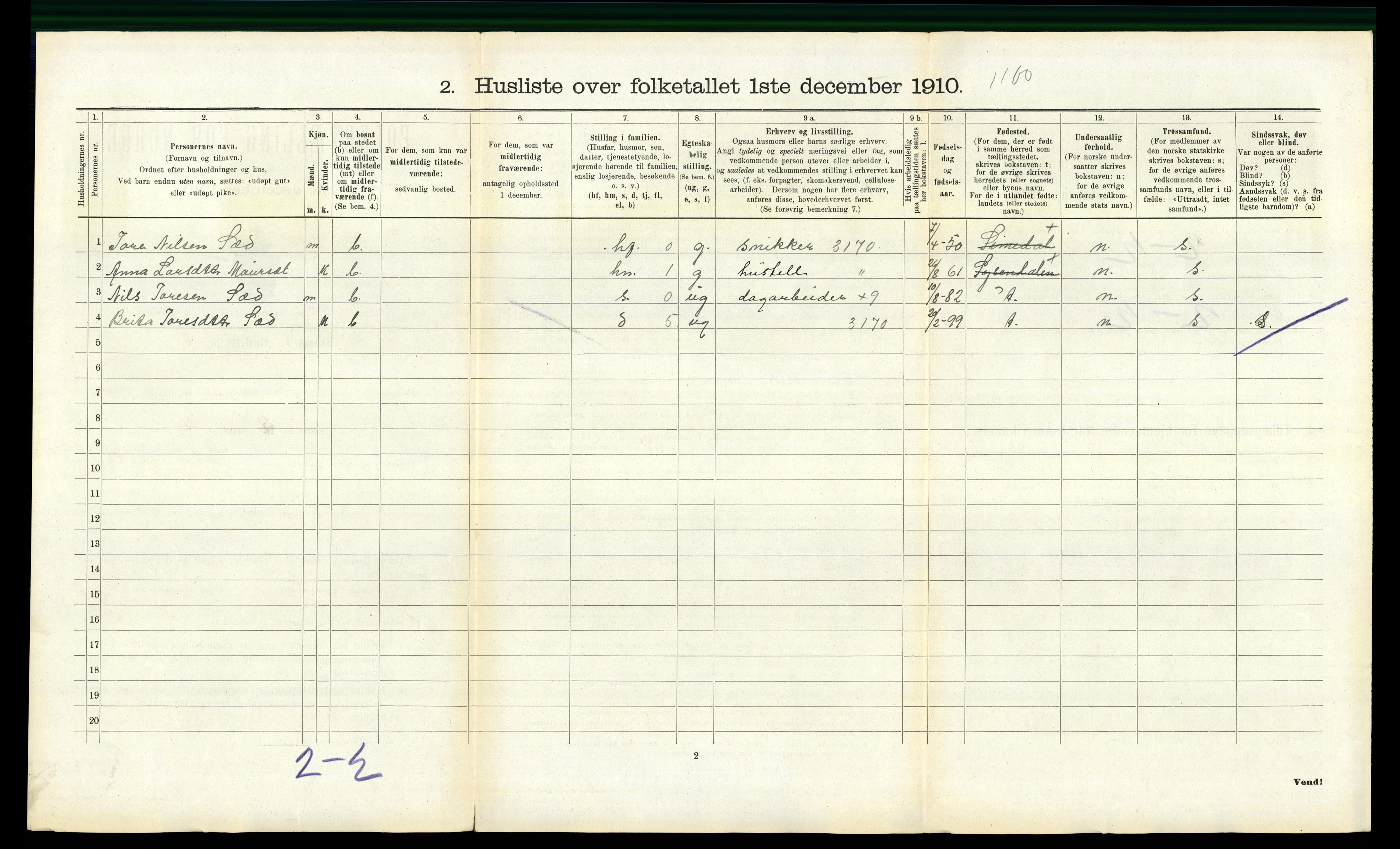 RA, 1910 census for Eidfjord, 1910, p. 294