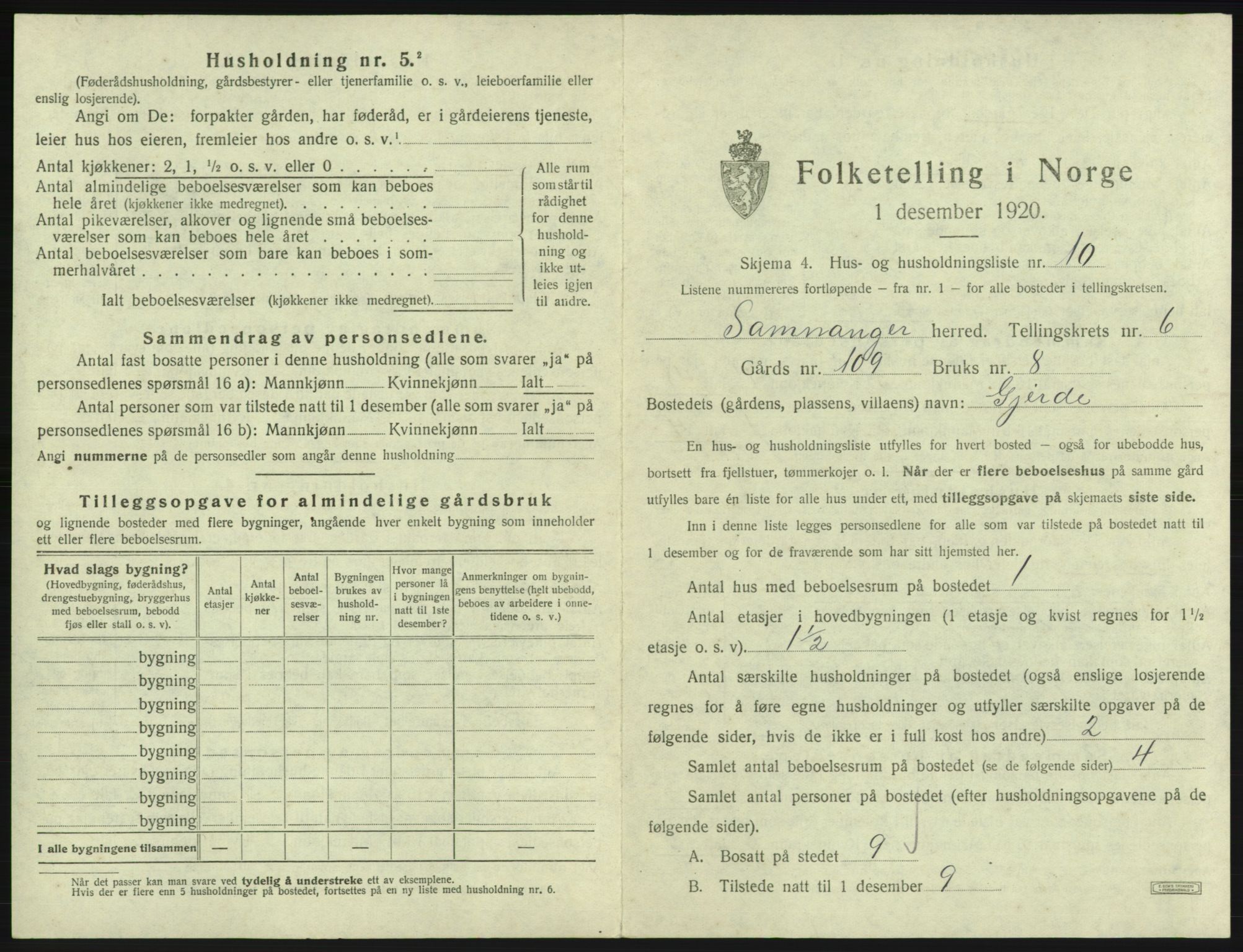 SAB, 1920 census for Samnanger, 1920, p. 333