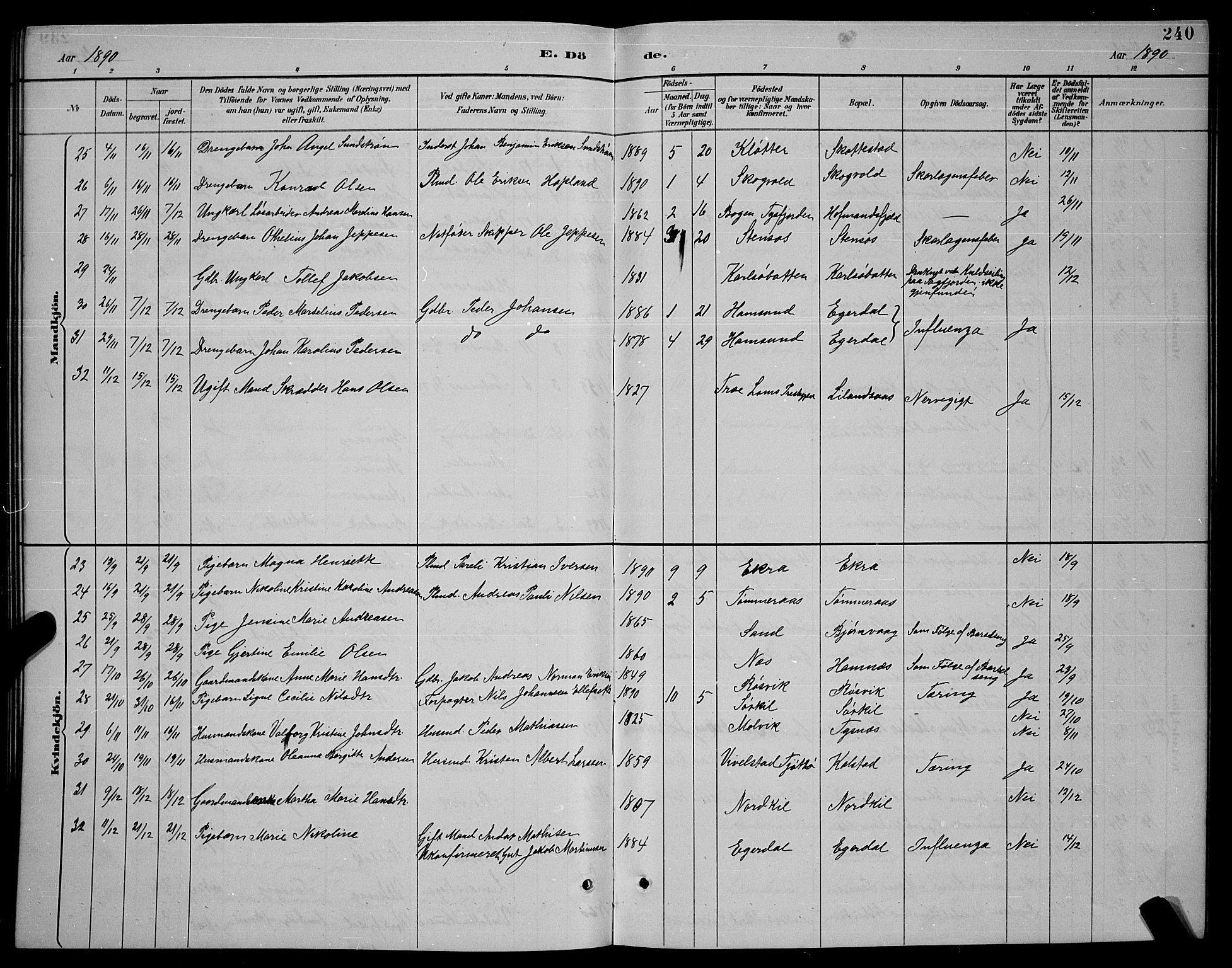 Ministerialprotokoller, klokkerbøker og fødselsregistre - Nordland, SAT/A-1459/859/L0859: Parish register (copy) no. 859C05, 1887-1898, p. 240