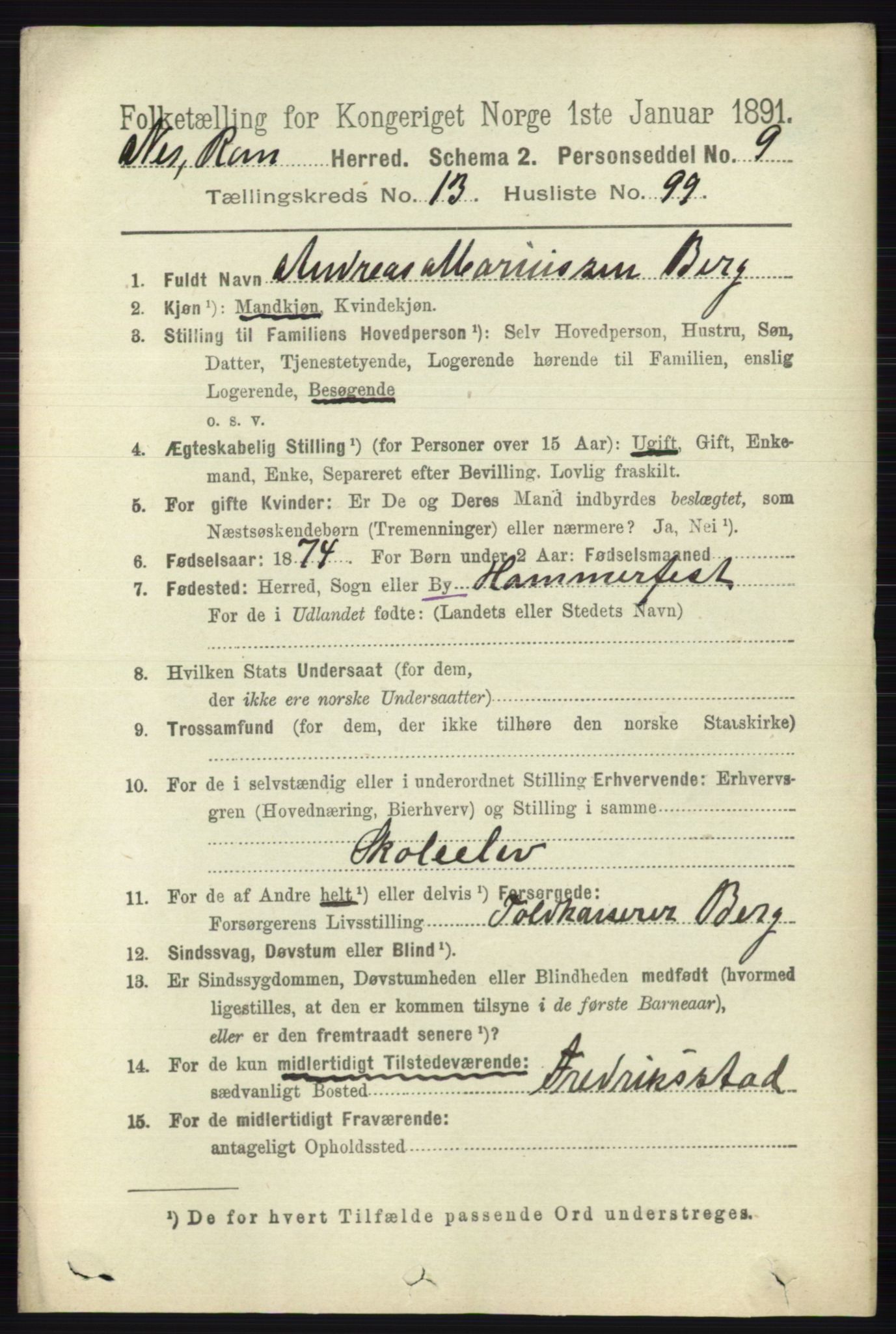 RA, 1891 census for 0236 Nes, 1891, p. 8412
