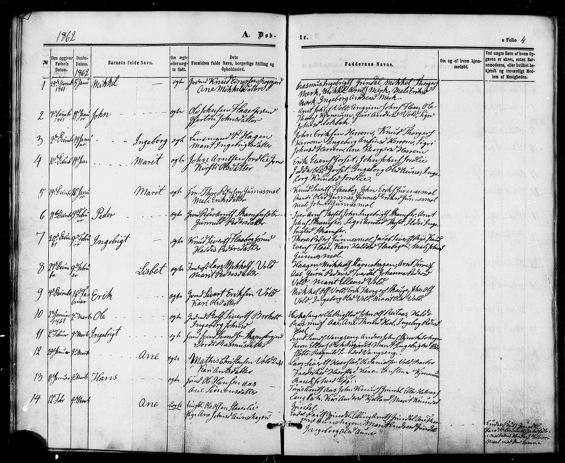 Ministerialprotokoller, klokkerbøker og fødselsregistre - Sør-Trøndelag, SAT/A-1456/674/L0870: Parish register (official) no. 674A02, 1861-1879, p. 4