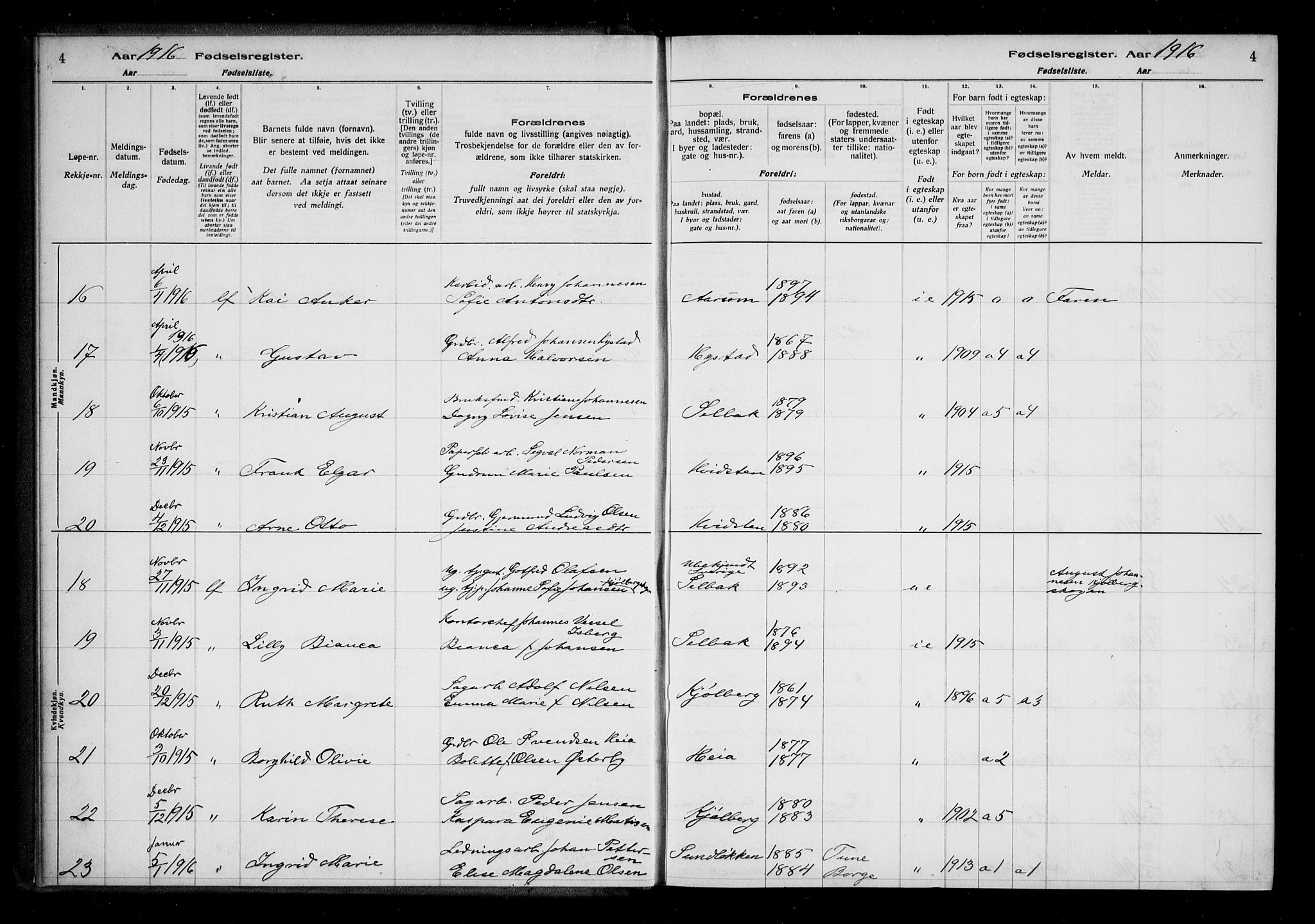 Borge prestekontor Kirkebøker, AV/SAO-A-10903/J/Ja/L0001: Birth register no. I 1, 1916-1925, p. 4