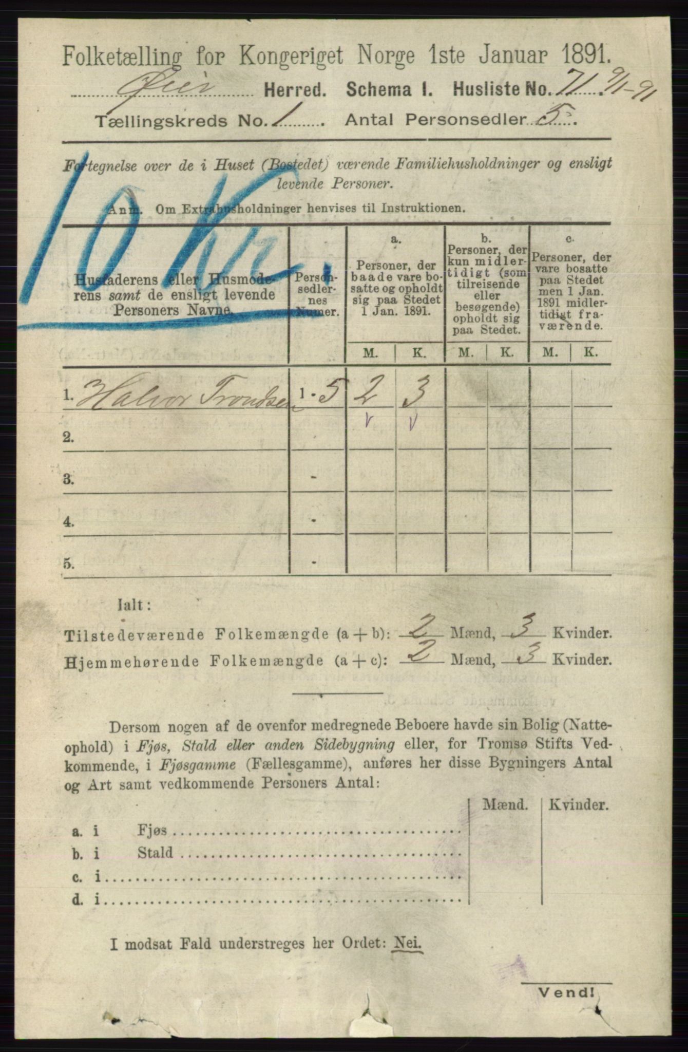 RA, 1891 census for 0521 Øyer, 1891, p. 96