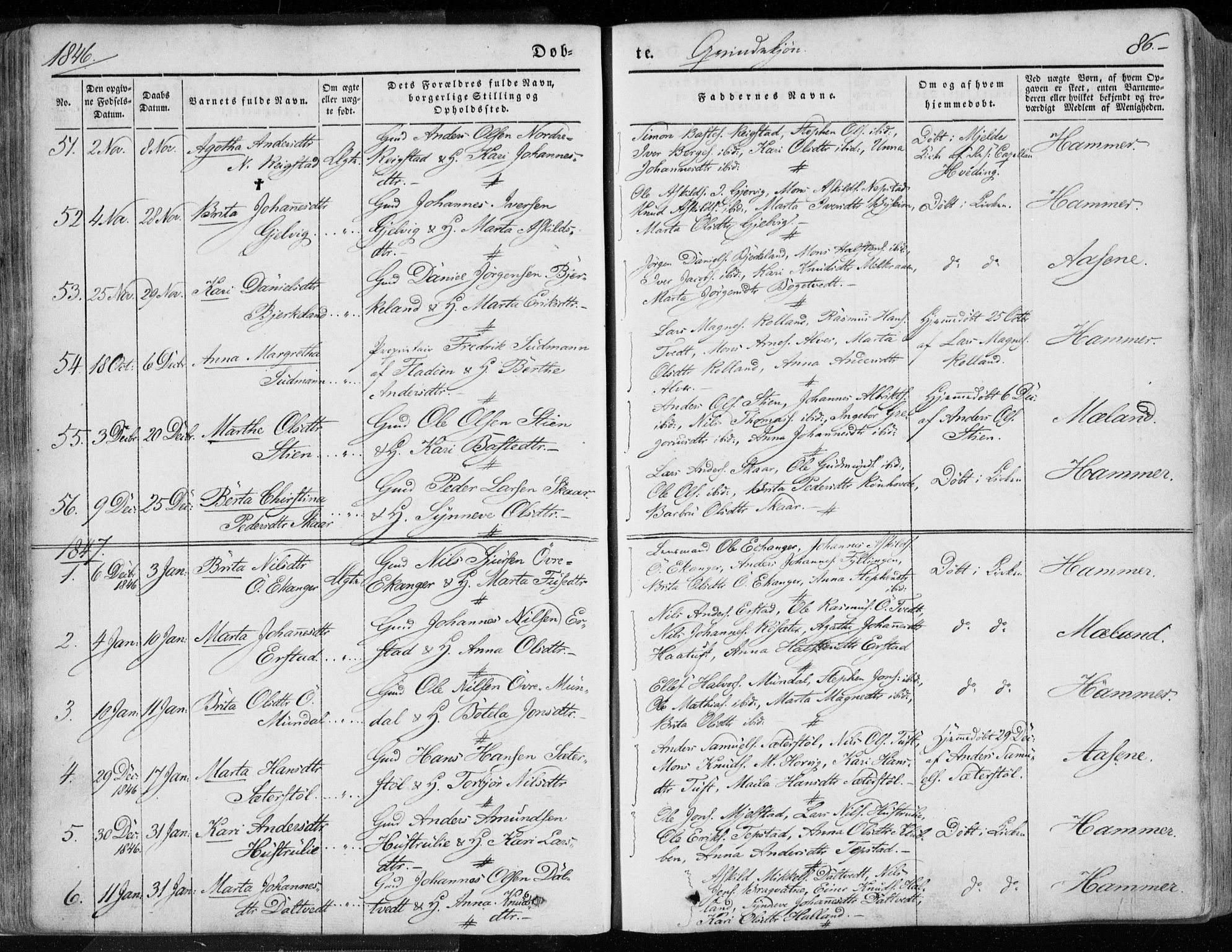 Hamre sokneprestembete, SAB/A-75501/H/Ha/Haa/Haaa/L0013: Parish register (official) no. A 13, 1846-1857, p. 86