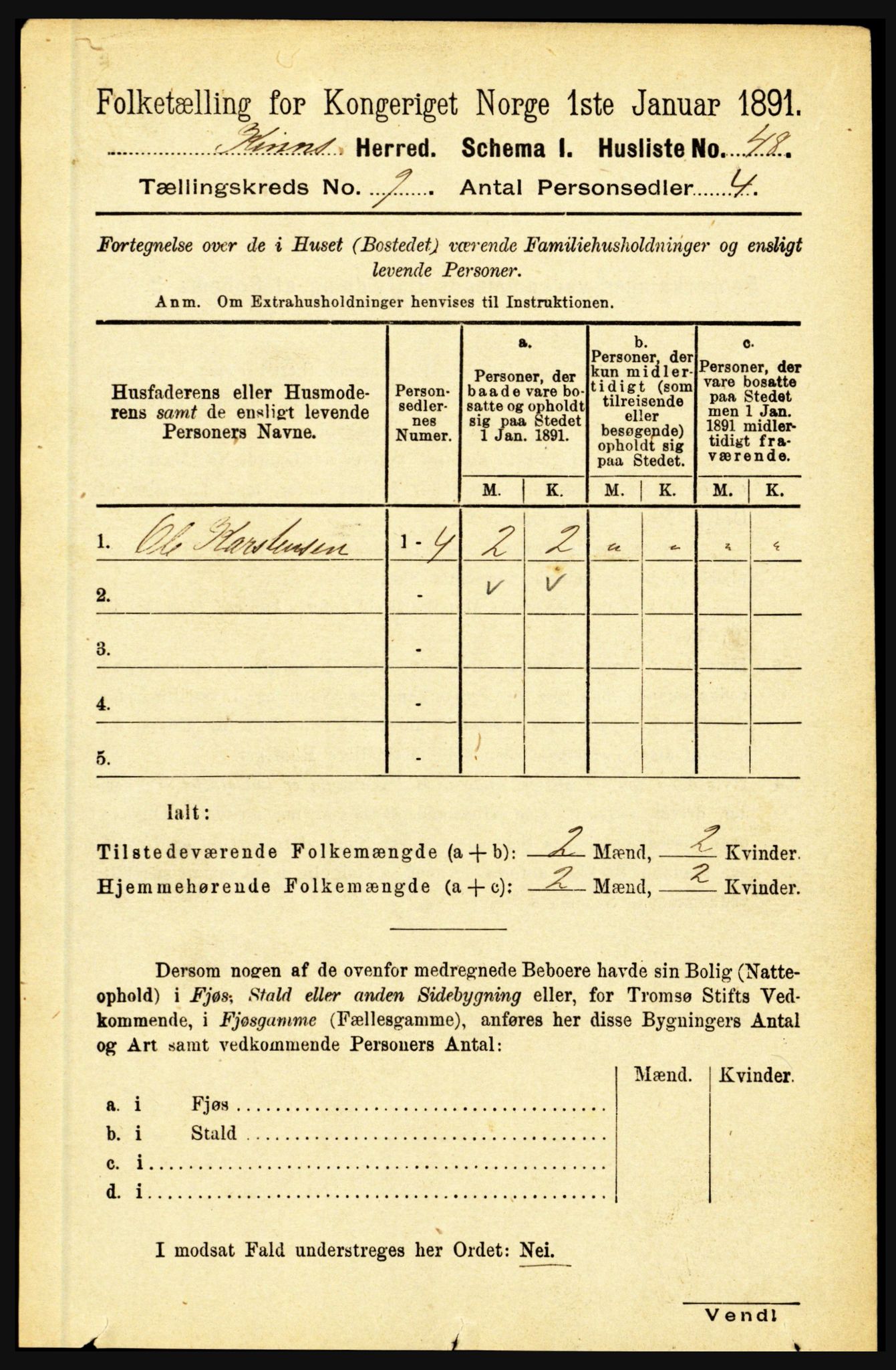RA, 1891 census for 1437 Kinn, 1891, p. 3448