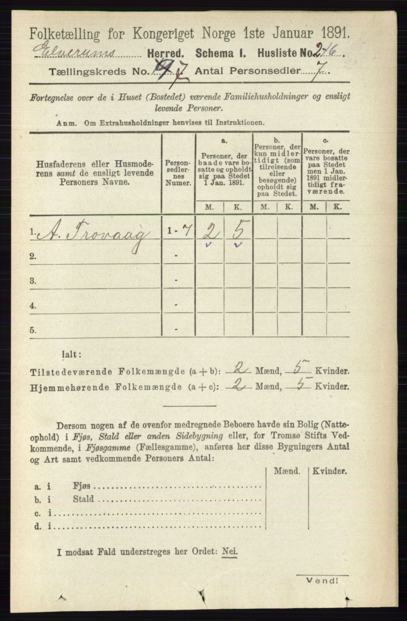 RA, 1891 census for 0427 Elverum, 1891, p. 5666