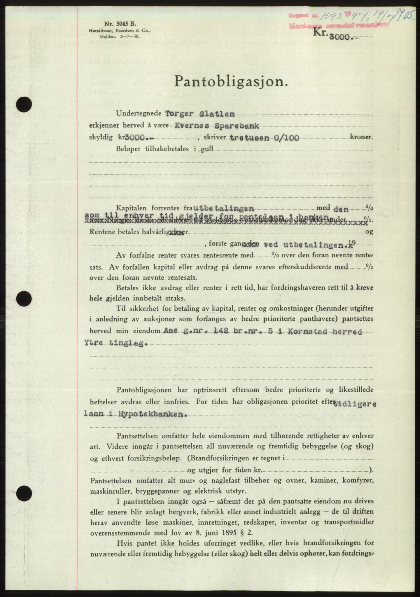 Nordmøre sorenskriveri, AV/SAT-A-4132/1/2/2Ca: Mortgage book no. B96, 1947-1947, Diary no: : 1592/1947