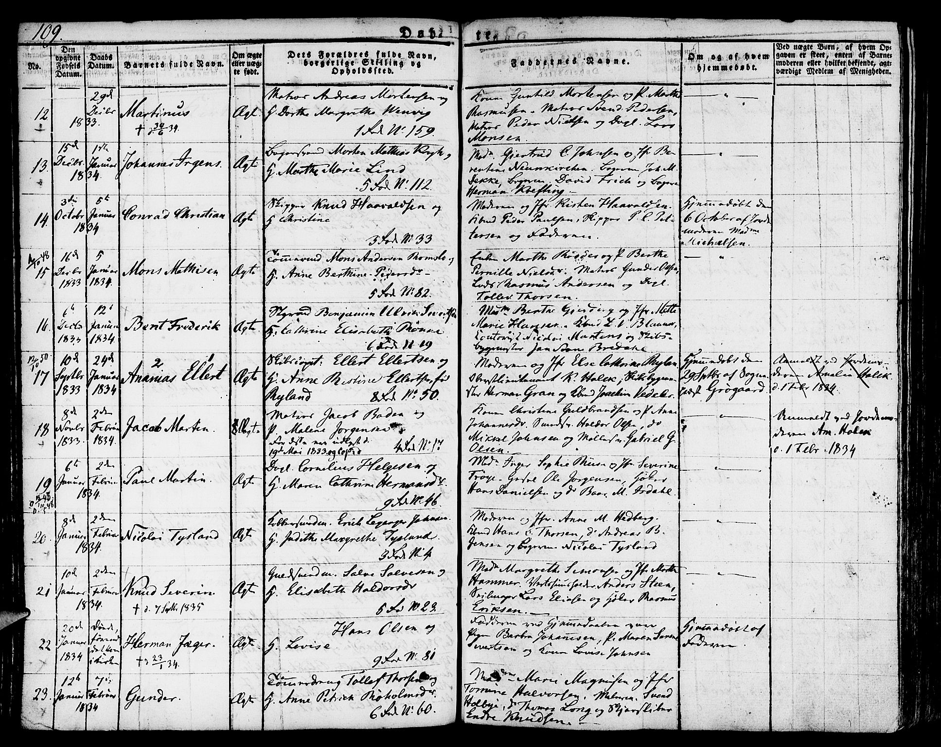 Nykirken Sokneprestembete, SAB/A-77101/H/Hab: Parish register (copy) no. A 5I, 1821-1841, p. 109
