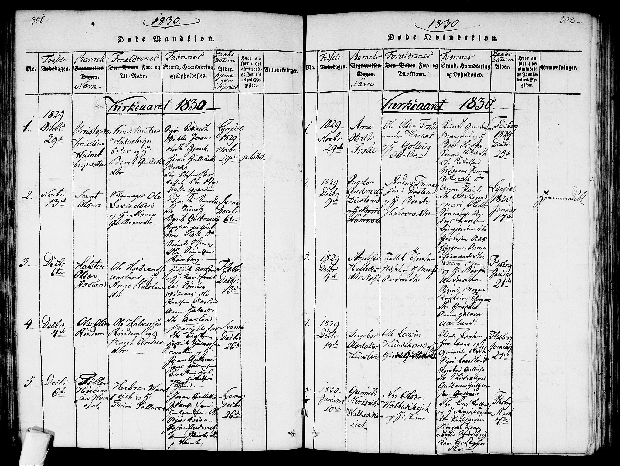 Flesberg kirkebøker, SAKO/A-18/G/Ga/L0001: Parish register (copy) no. I 1, 1816-1834, p. 301-302