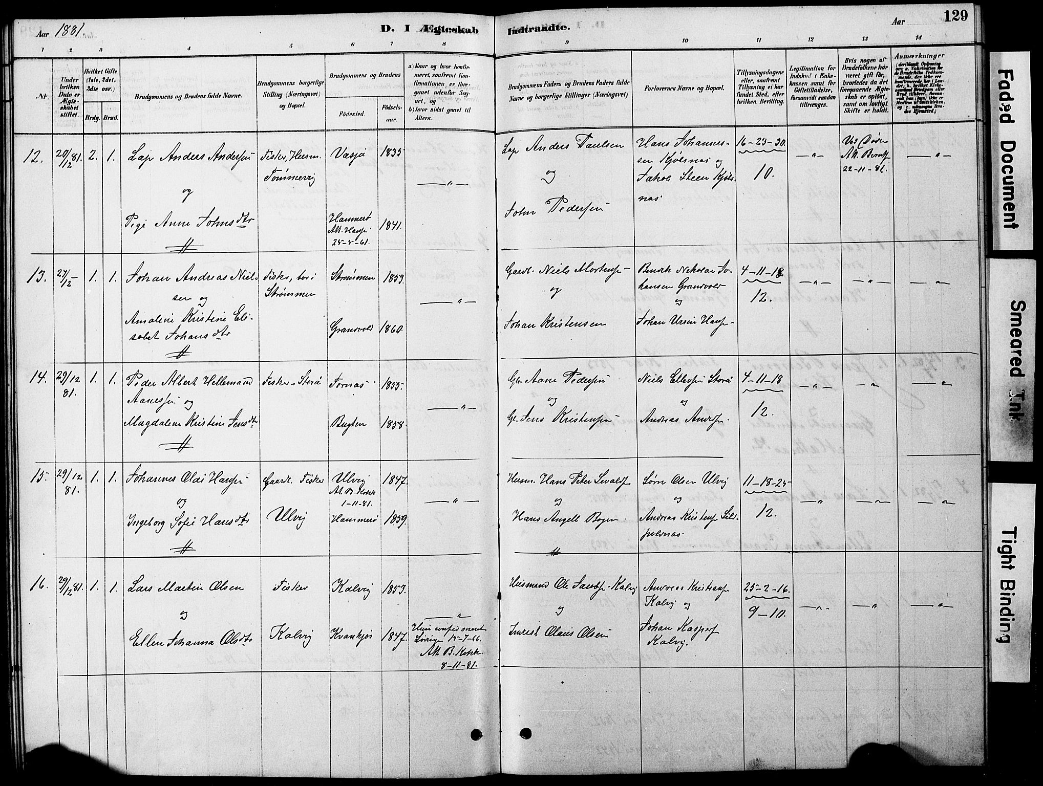 Ministerialprotokoller, klokkerbøker og fødselsregistre - Nordland, AV/SAT-A-1459/861/L0875: Parish register (copy) no. 861C01, 1879-1887, p. 129