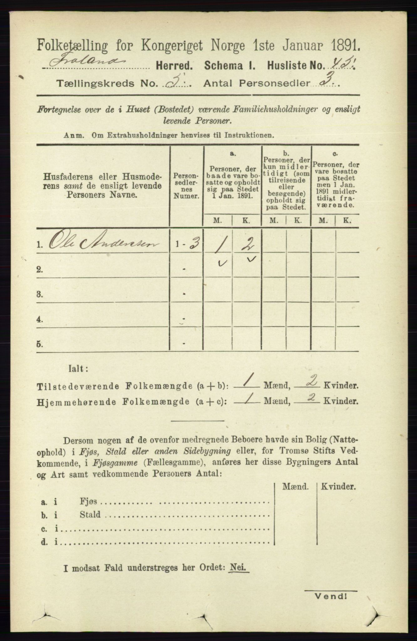 RA, 1891 census for 0919 Froland, 1891, p. 1767