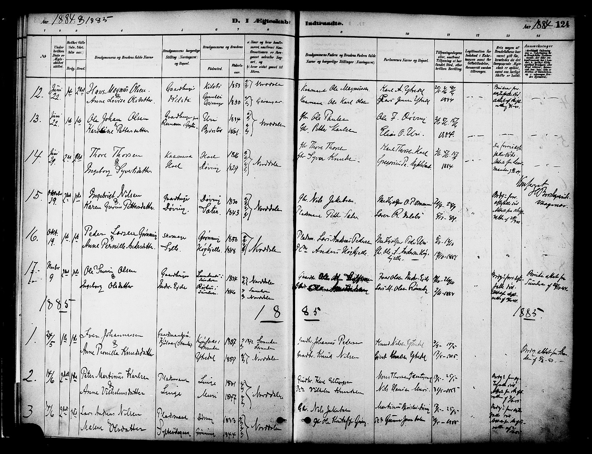 Ministerialprotokoller, klokkerbøker og fødselsregistre - Møre og Romsdal, SAT/A-1454/519/L0255: Parish register (official) no. 519A14, 1884-1908, p. 124