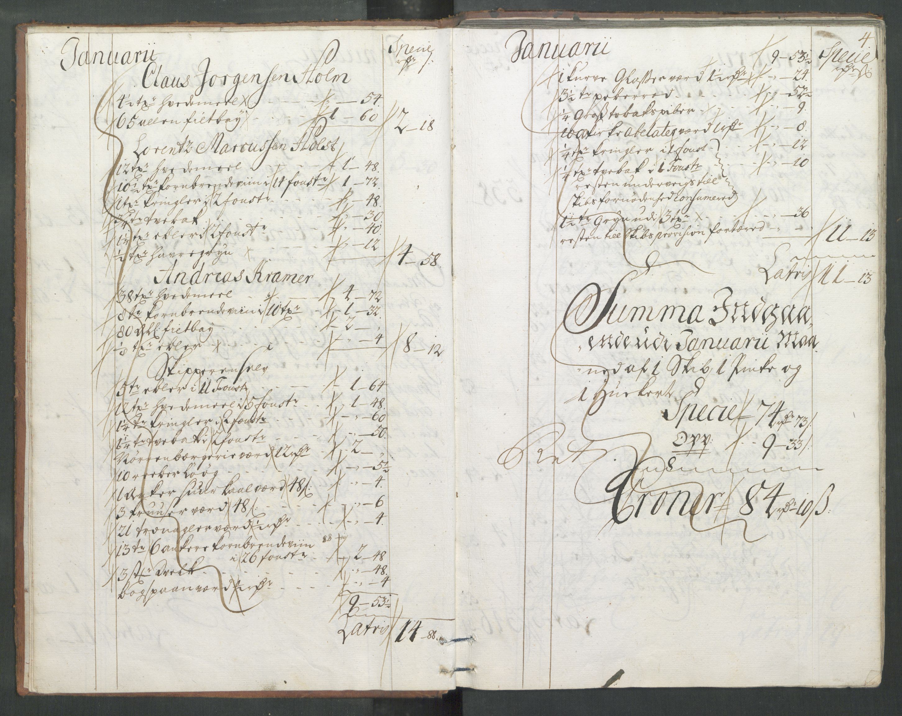 Generaltollkammeret, tollregnskaper, RA/EA-5490/R33/L0013/0001: Tollregnskaper Trondheim A / Inngående tollbok, 1731, p. 3b-4a