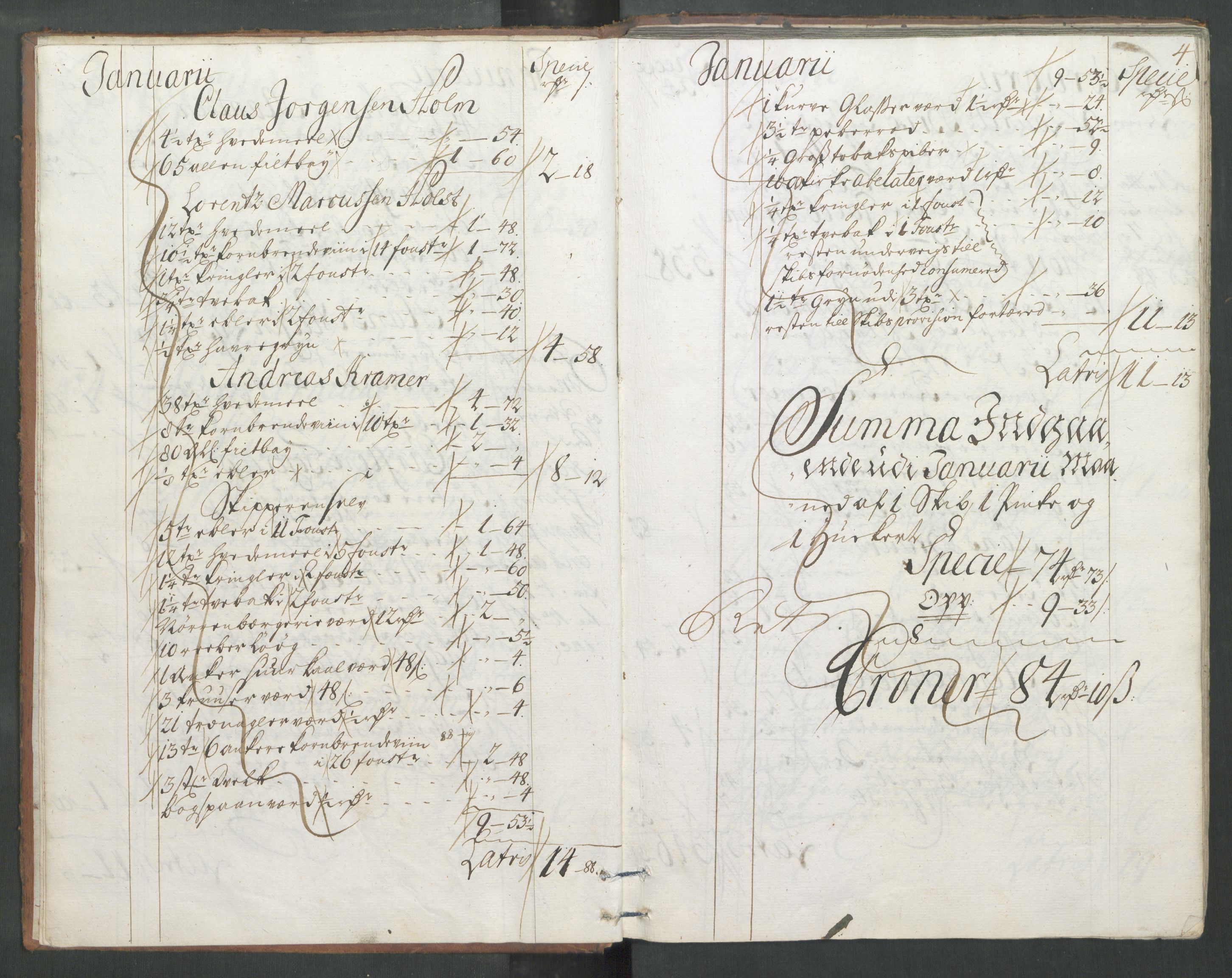 Generaltollkammeret, tollregnskaper, AV/RA-EA-5490/R33/L0013/0001: Tollregnskaper Trondheim A / Inngående tollbok, 1731, p. 3b-4a