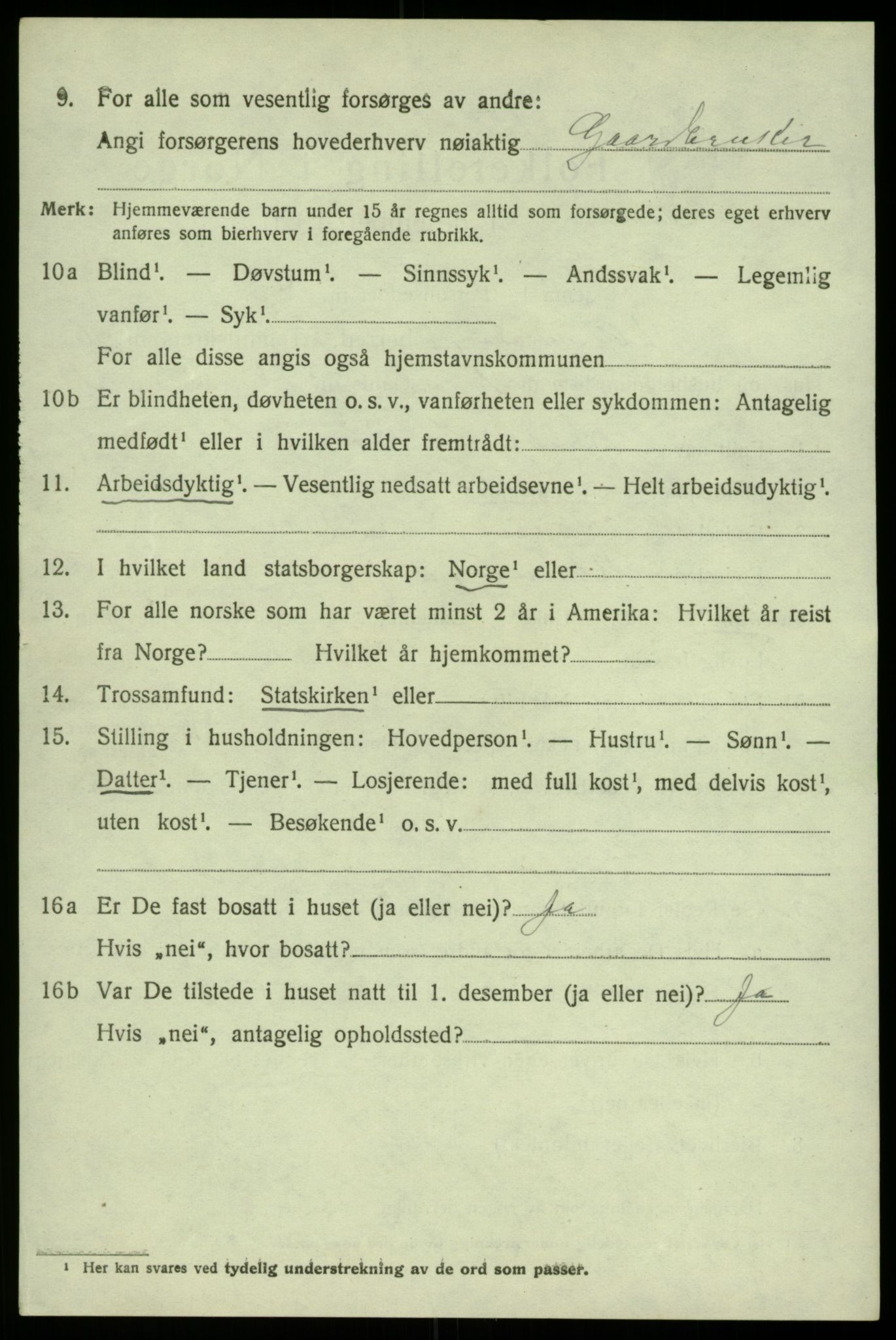 SAB, 1920 census for Ullensvang, 1920, p. 3603