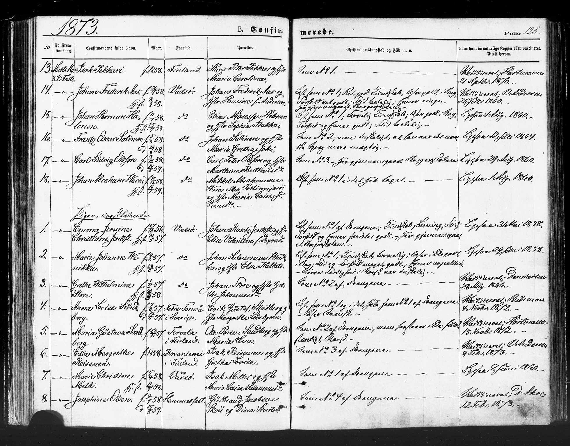 Vadsø sokneprestkontor, SATØ/S-1325/H/Ha/L0005kirke: Parish register (official) no. 5, 1873-1884, p. 125