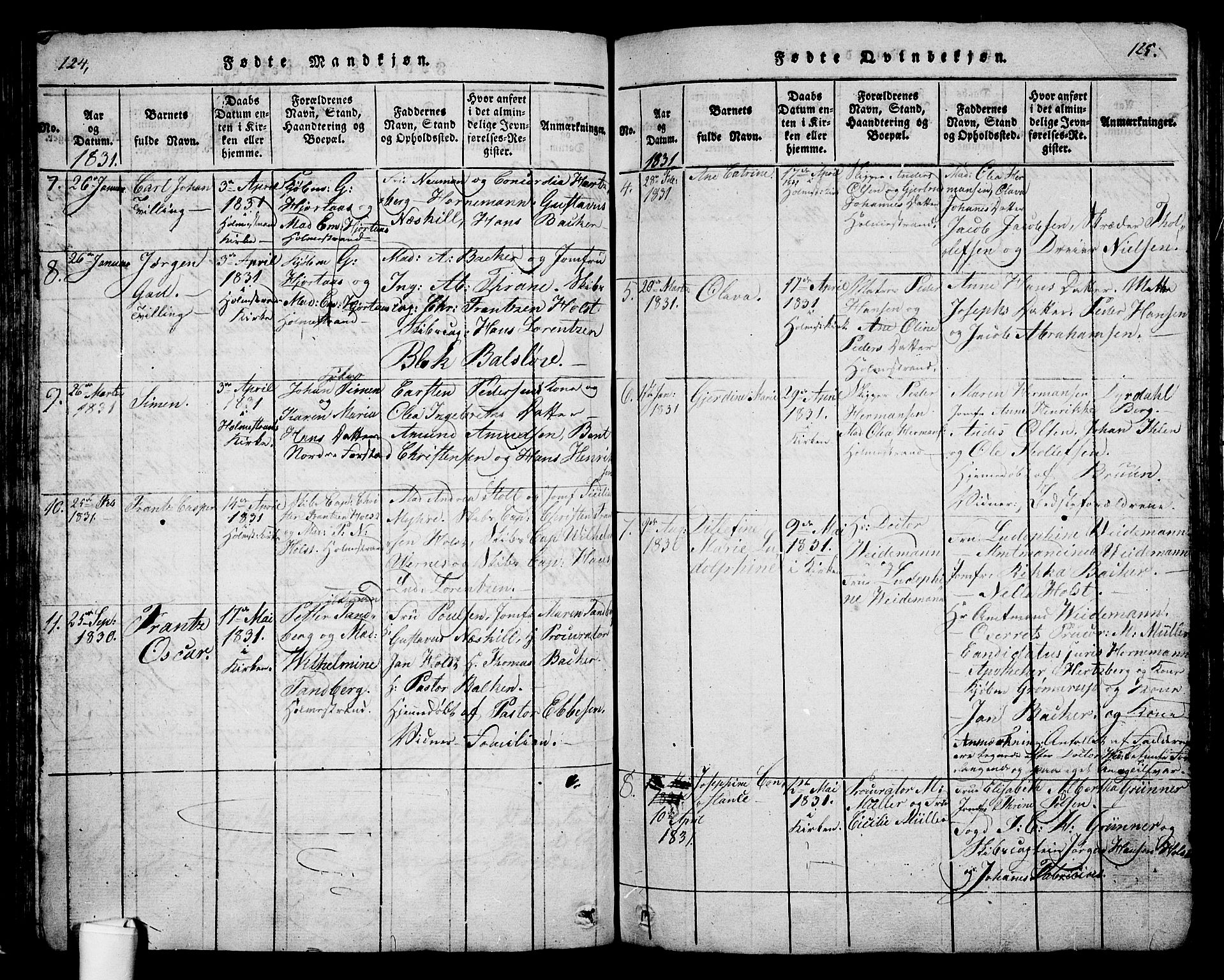 Holmestrand kirkebøker, SAKO/A-346/G/Ga/L0001: Parish register (copy) no. 1, 1814-1848, p. 124-125