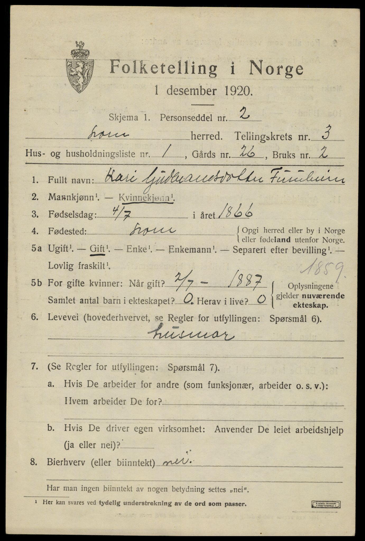 SAH, 1920 census for Lom, 1920, p. 1946